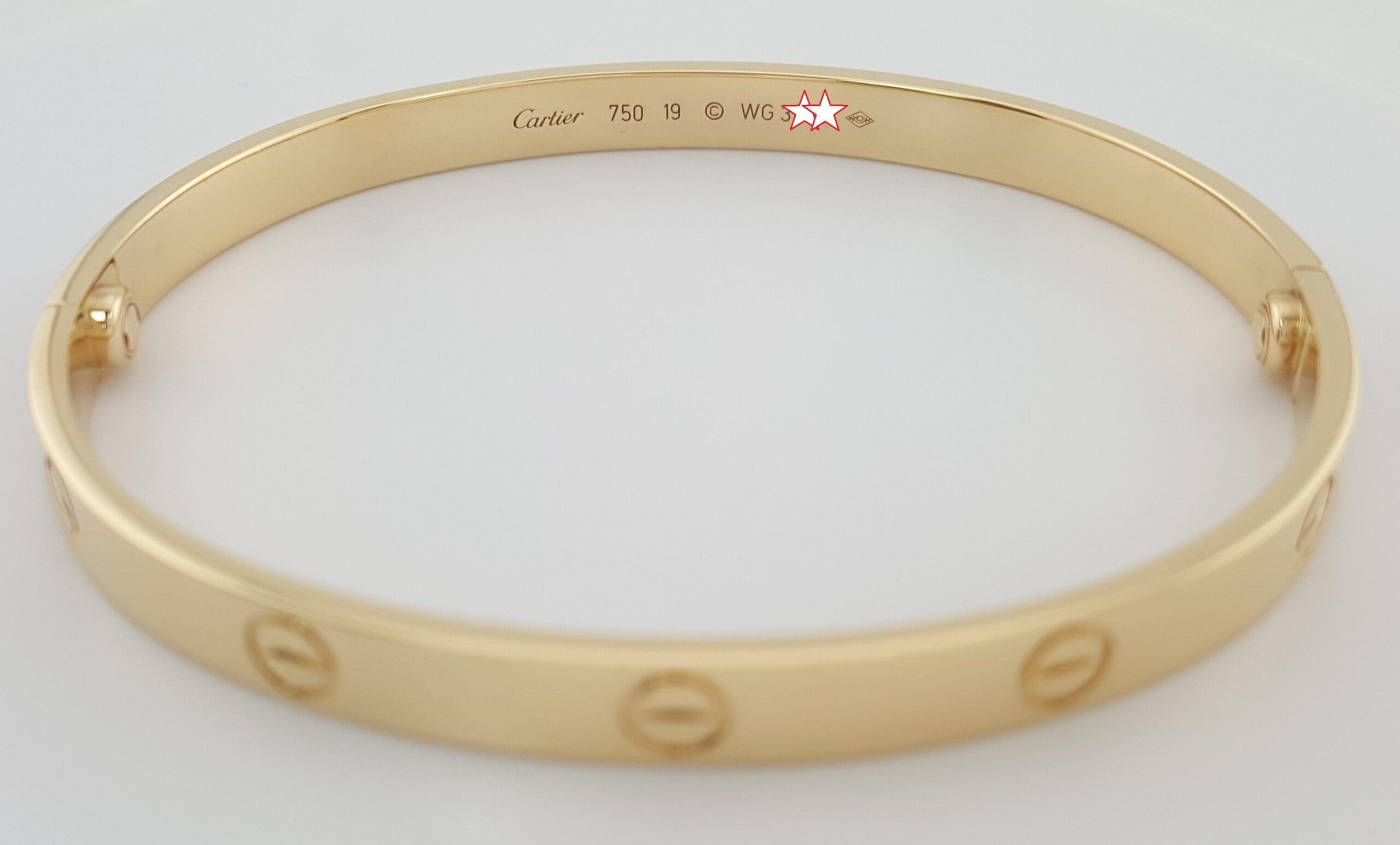 Cartier LOVE 18K Yellow Gold Classic Model Bracelet 6 mm SIZE 19 Retail $7,950