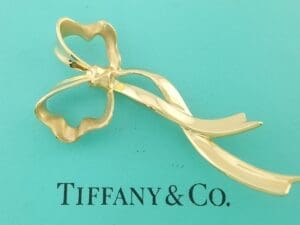 Vintage Tiffany & Co 18K Yellow Gold Ribbon Bow Brooch 2.2" 8.5 Grams