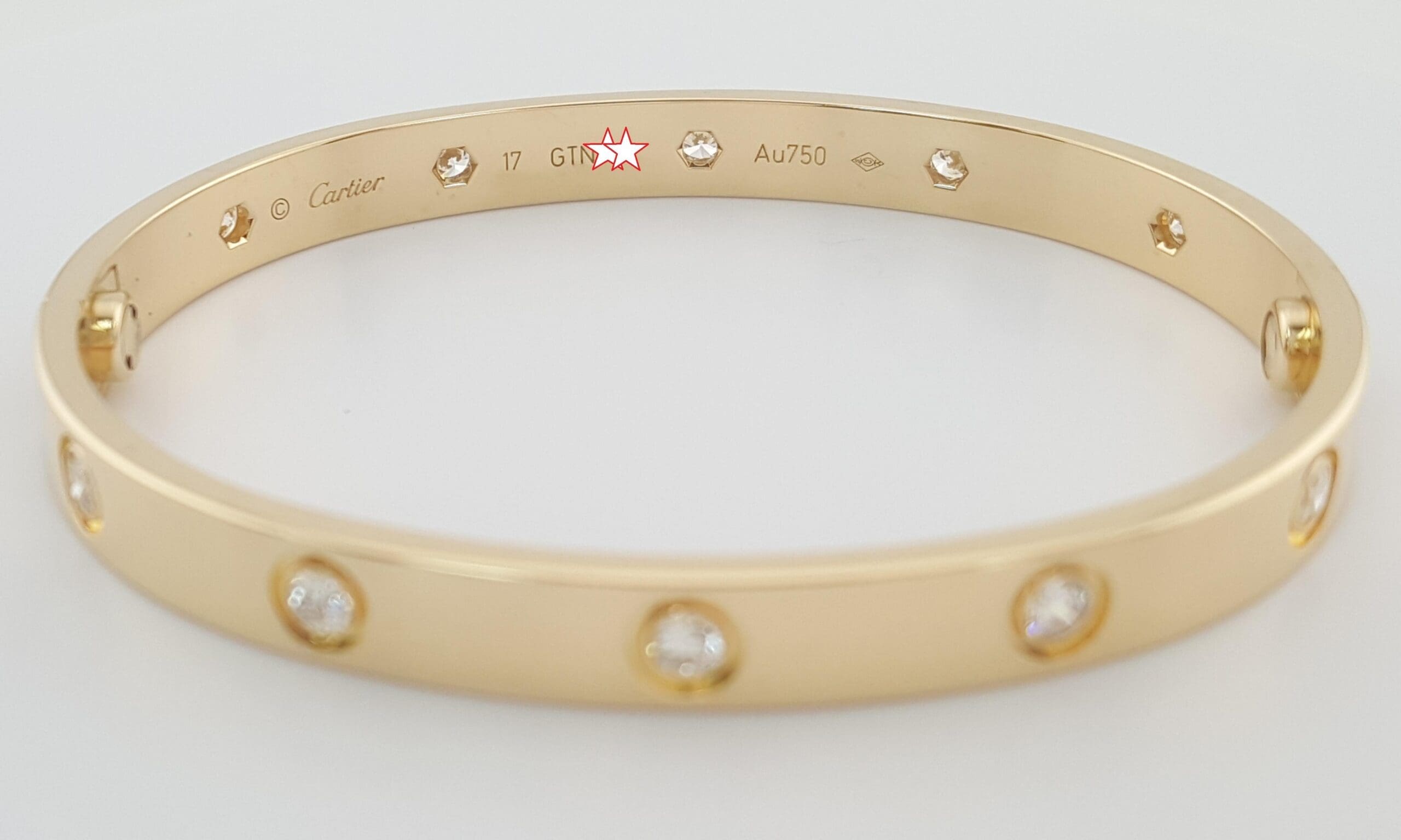 Cartier LOVE 18K Yellow Gold 10 Diamonds 0.96 ct Bracelet SZ 17 Rtl $19,200