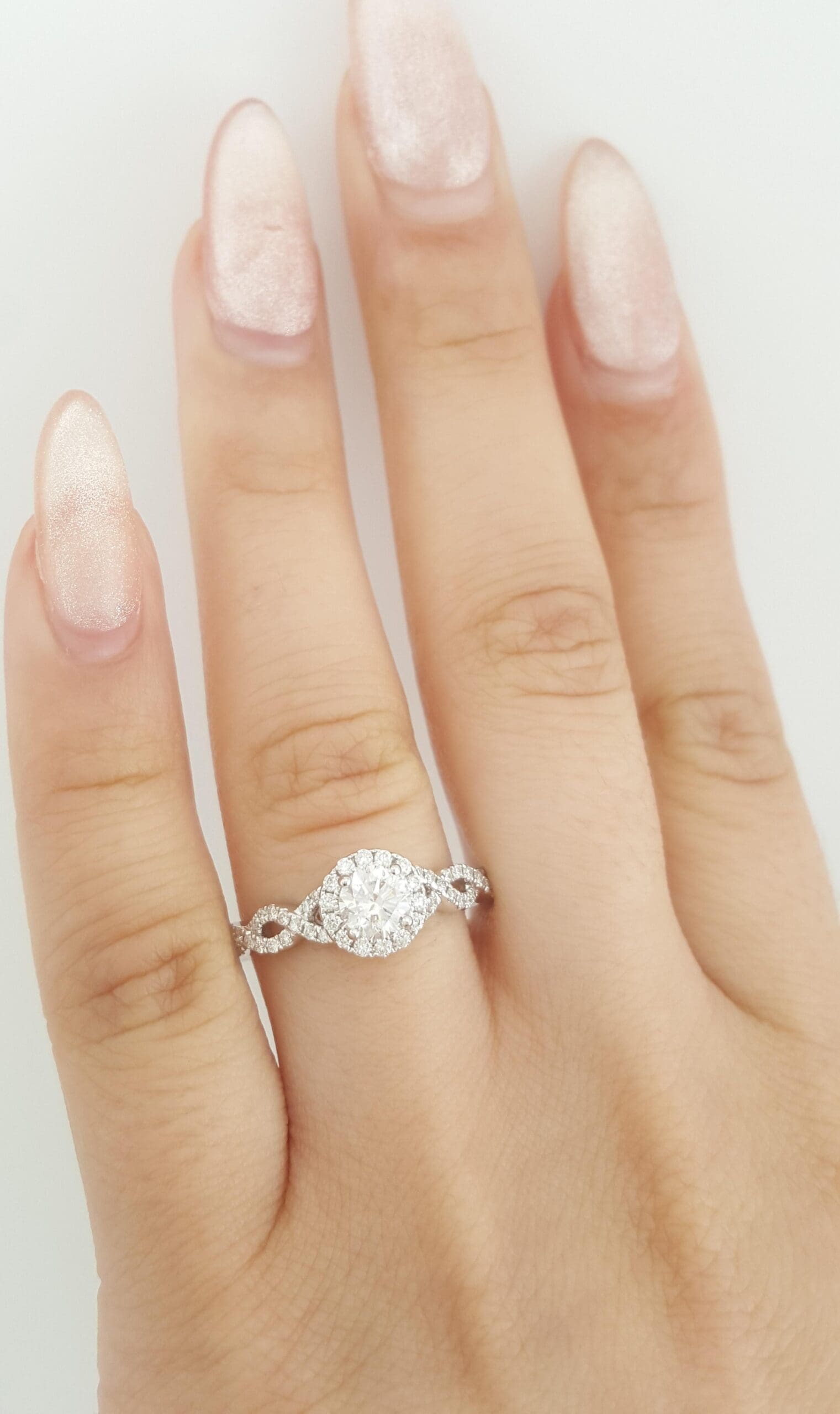 The Leo First Light Round Diamond Halo Engagement Ring 0.88 ct 14K W Gold $4,600