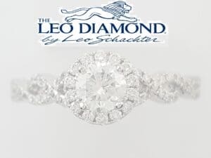 The Leo First Light Round Diamond Halo Engagement Ring 0.88 ct 14K W Gold $4,600