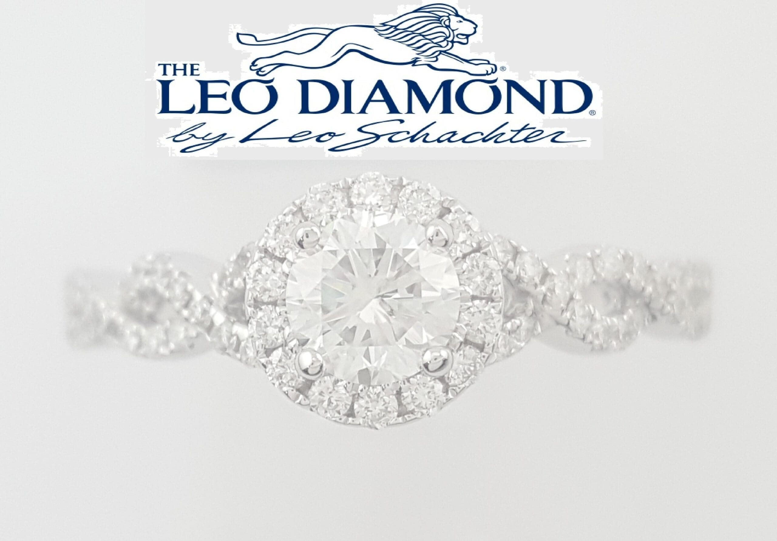 The Leo First Light Round Diamond Halo Engagement Ring 0.88 ct 14K W Gold $4,600
