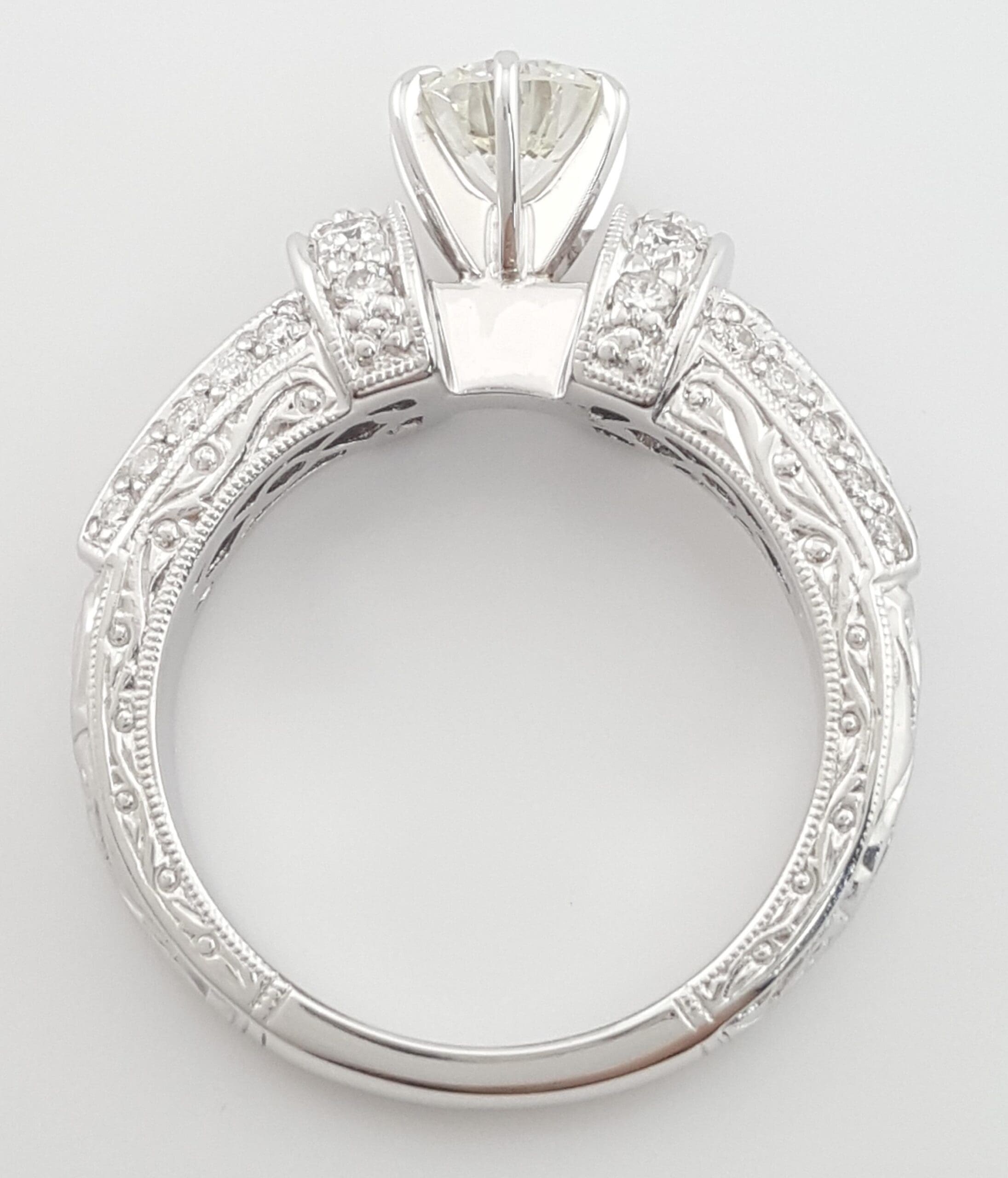 Vintage Round Diamond Engagement Ring 1.3 ct 18k White Gold Retail $5,995