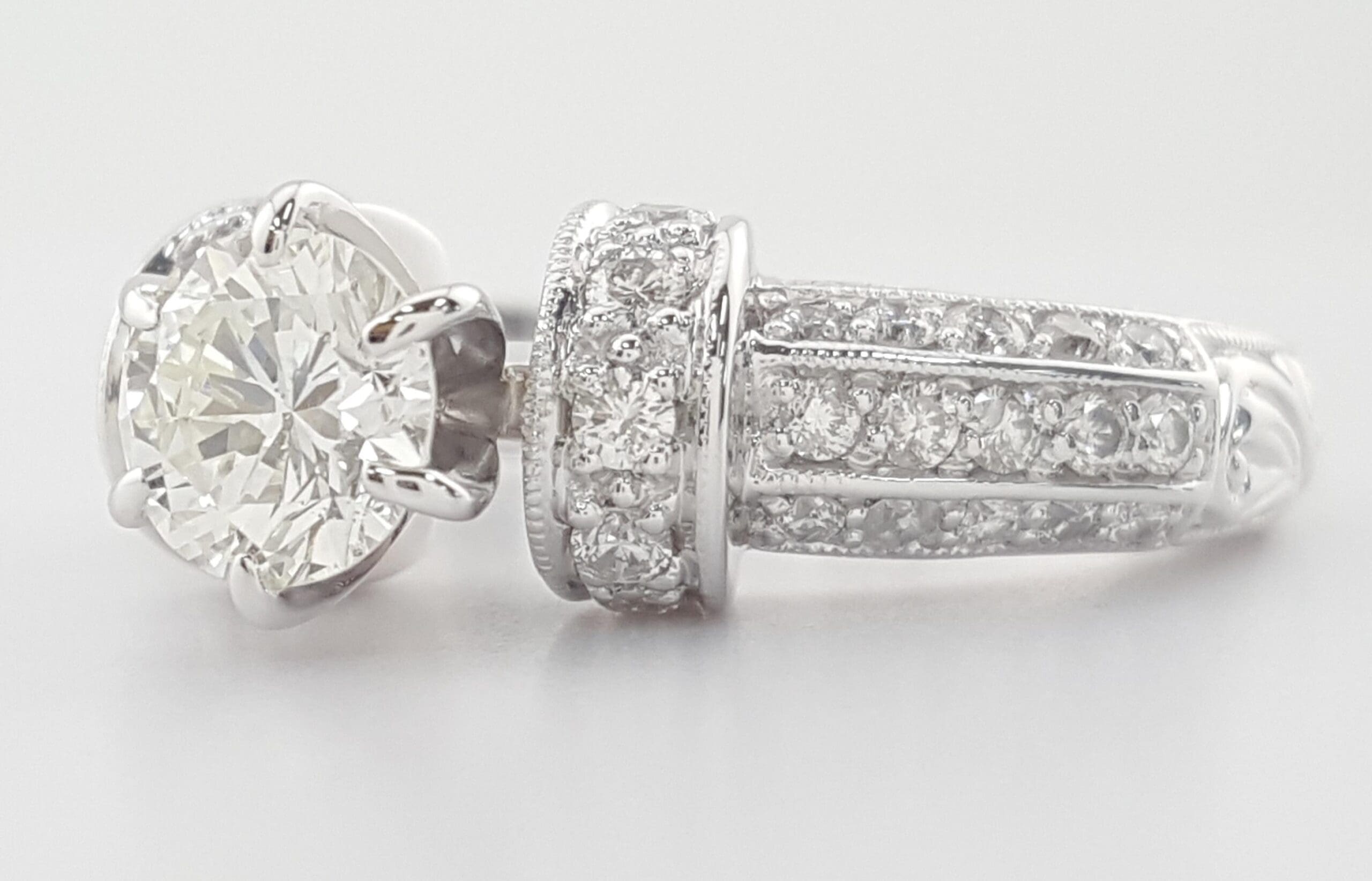 Vintage Round Diamond Engagement Ring 1.3 ct 18k White Gold Retail $5,995