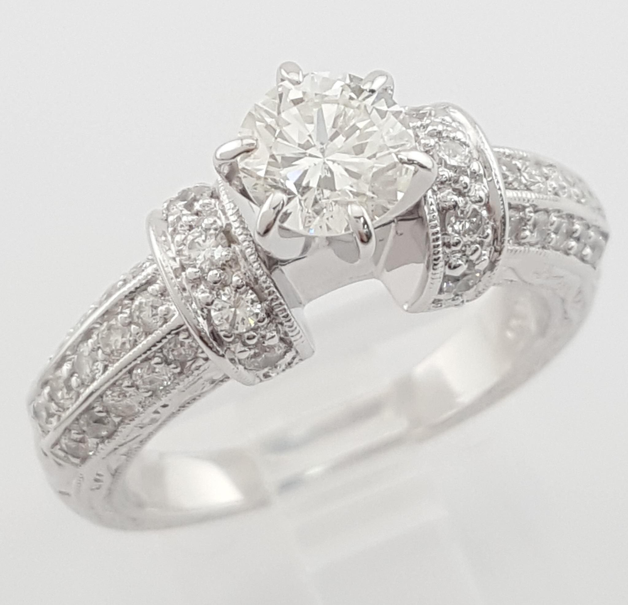 Vintage Round Diamond Engagement Ring 1.3 ct 18k White Gold Retail $5,995