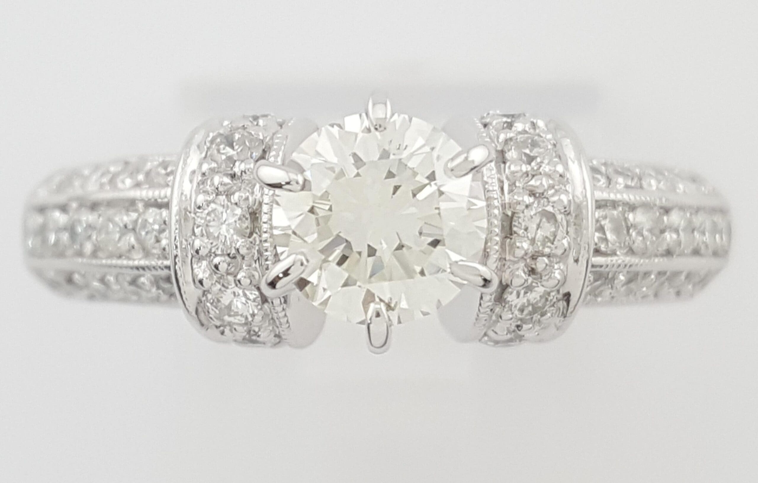 Vintage Round Diamond Engagement Ring 1.3 ct 18k White Gold Retail $5,995