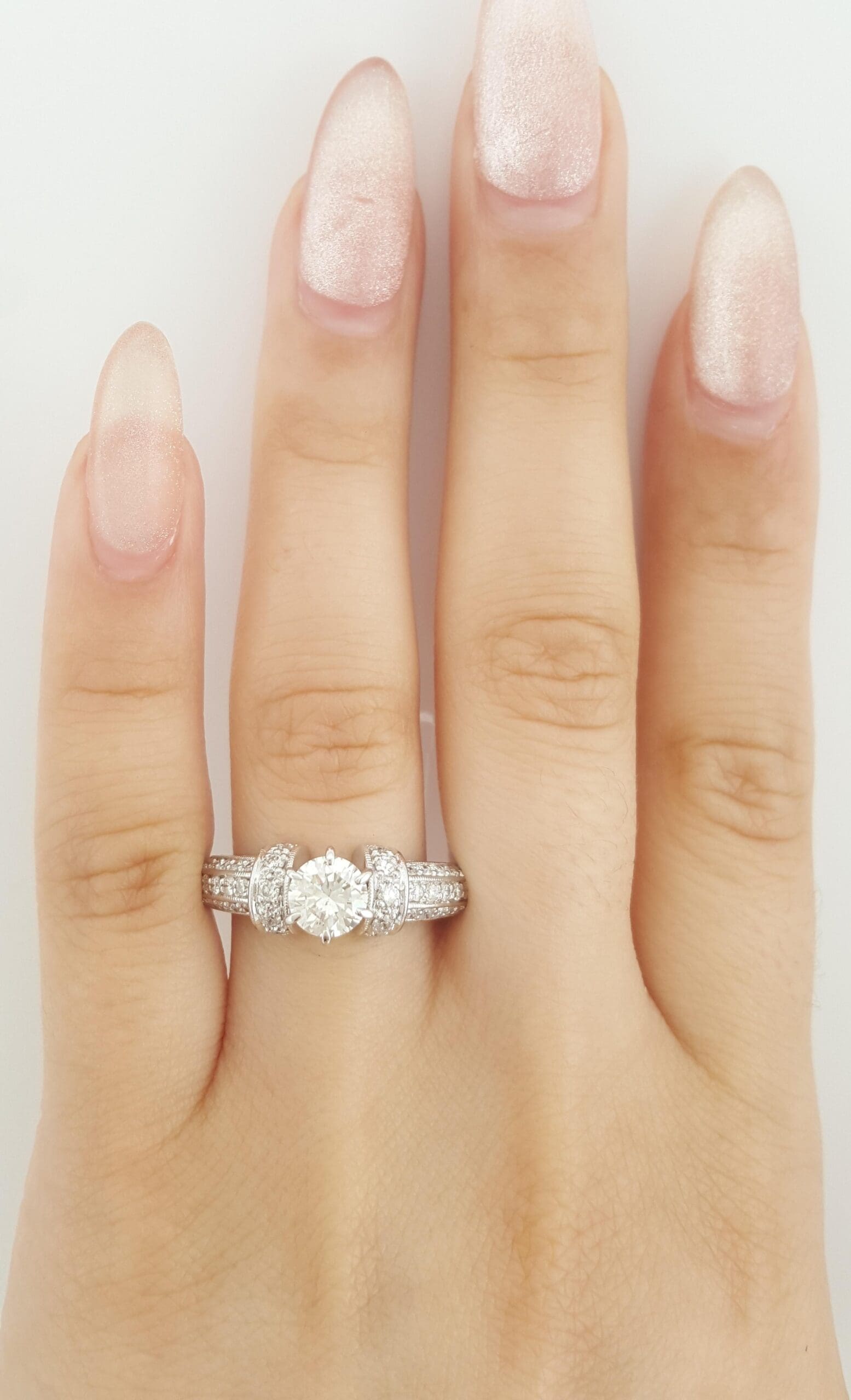 Vintage Round Diamond Engagement Ring 1.3 ct 18k White Gold Retail $5,995