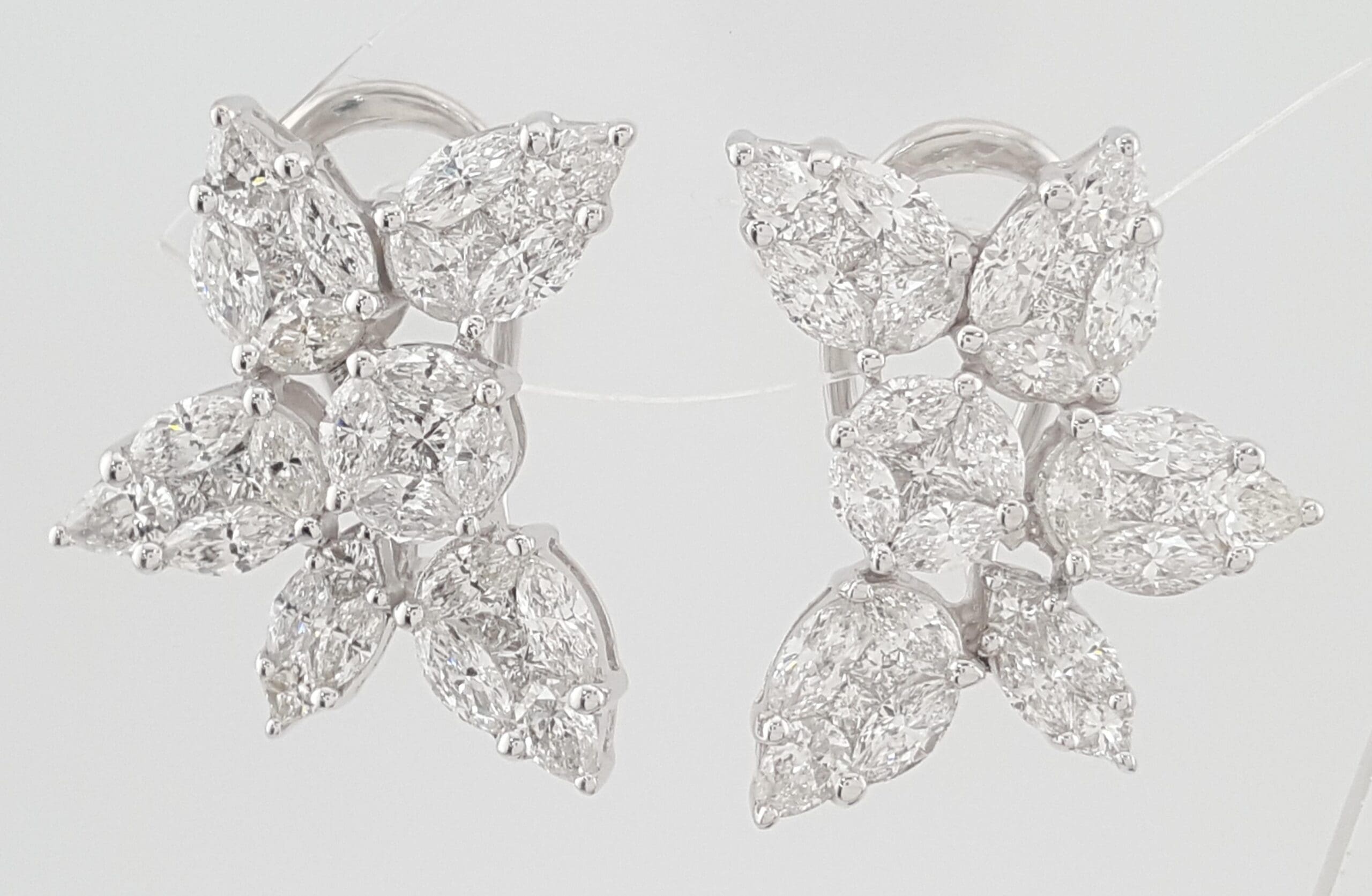 Pear Marquise Princess Diamond 18k White Gold Cluster Earrings 3.84 ct Rtl $12K