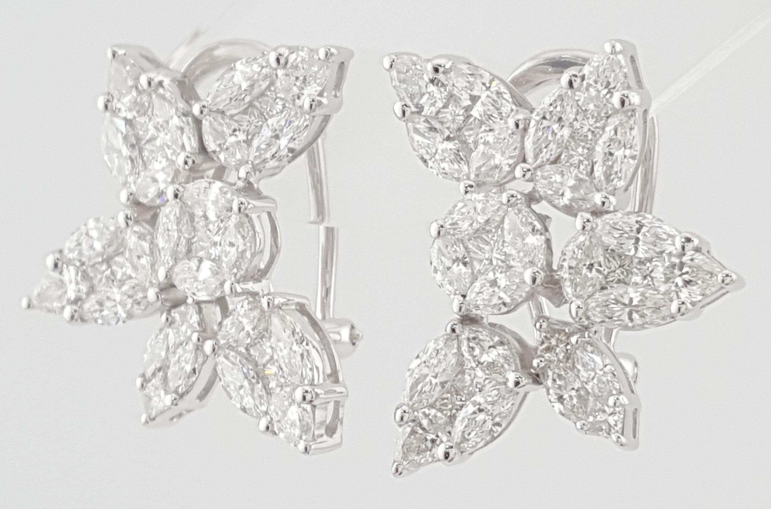 Pear Marquise Princess Diamond 18k White Gold Cluster Earrings 3.84 ct Rtl $12K