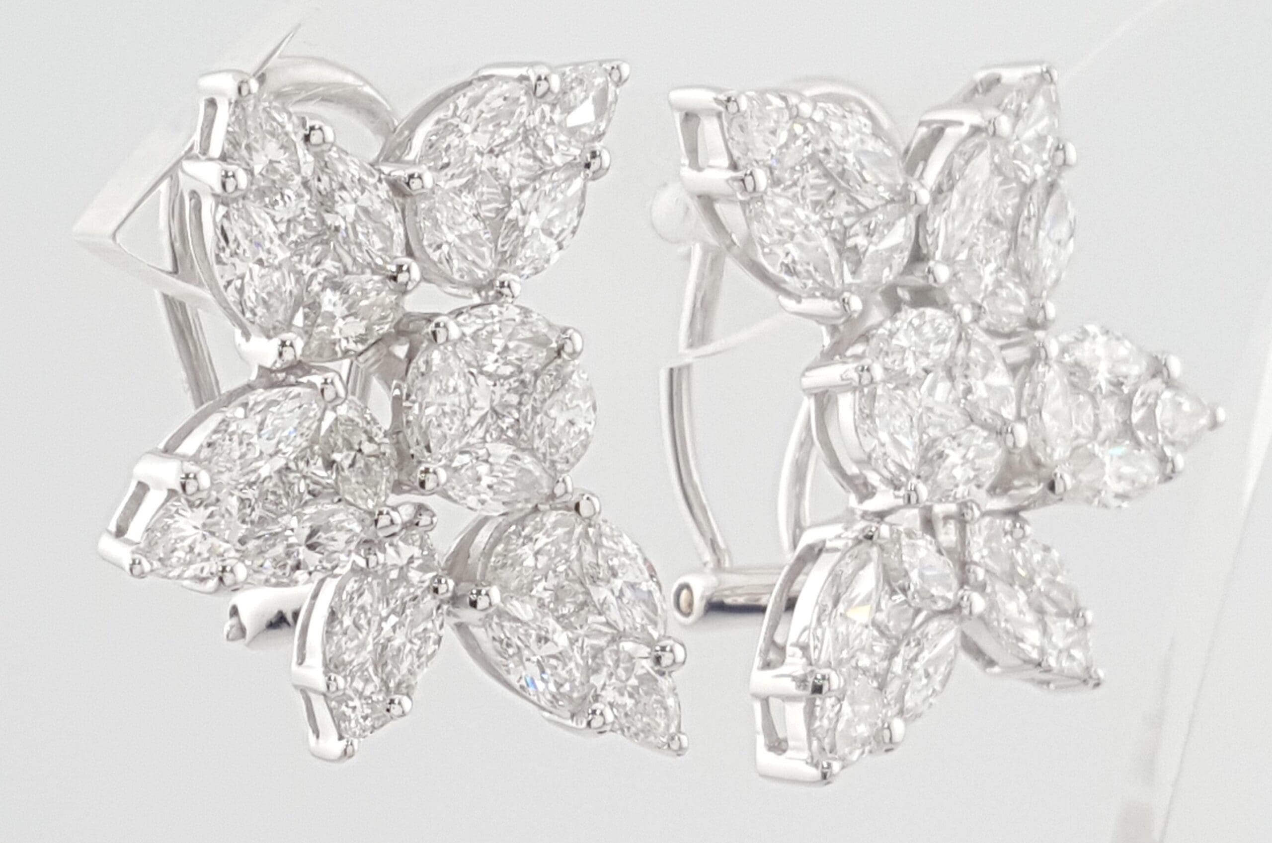 Pear Marquise Princess Diamond 18k White Gold Cluster Earrings 3.84 ct Rtl $12K