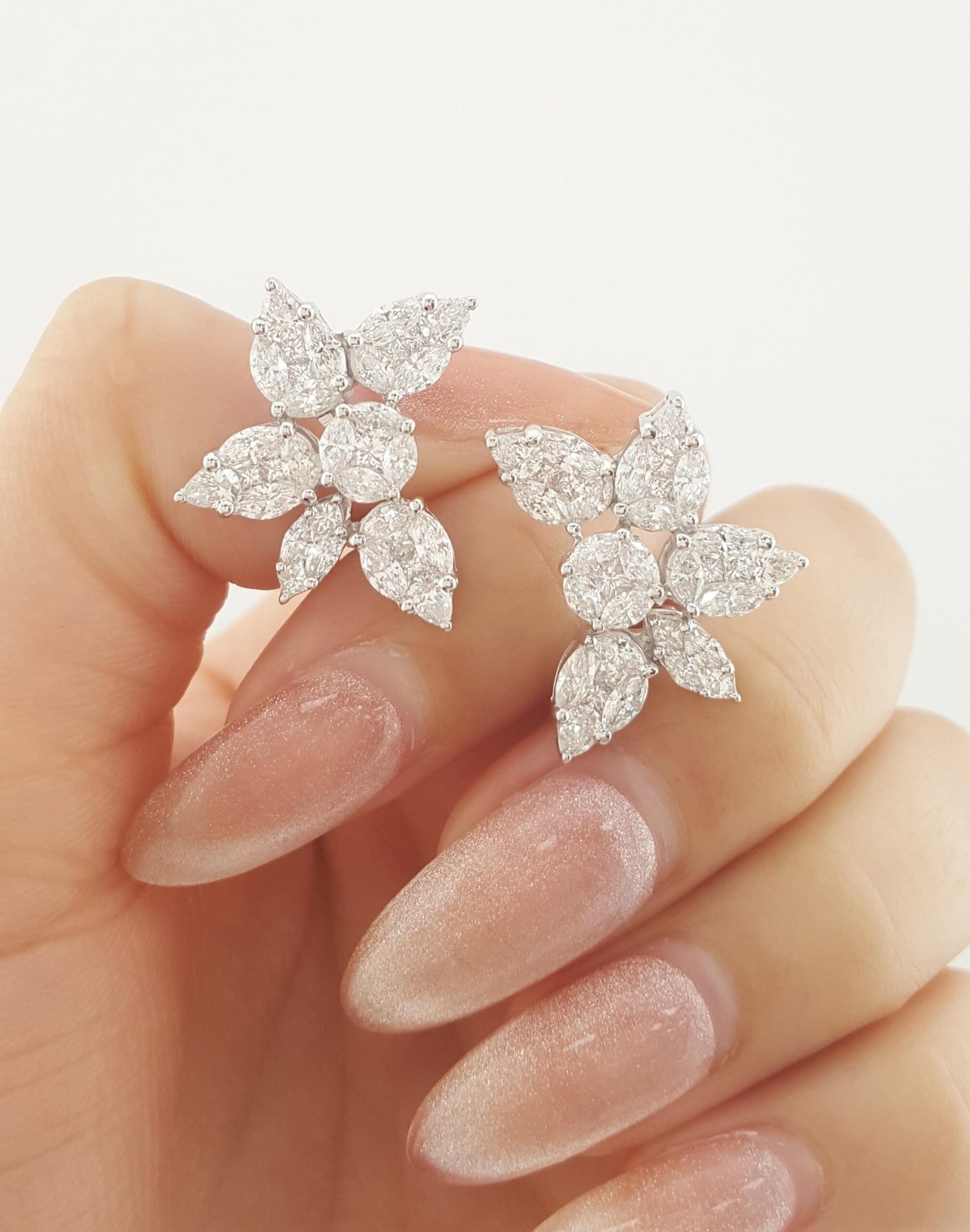 Pear Marquise Princess Diamond 18k White Gold Cluster Earrings 3.84 ct Rtl $12K