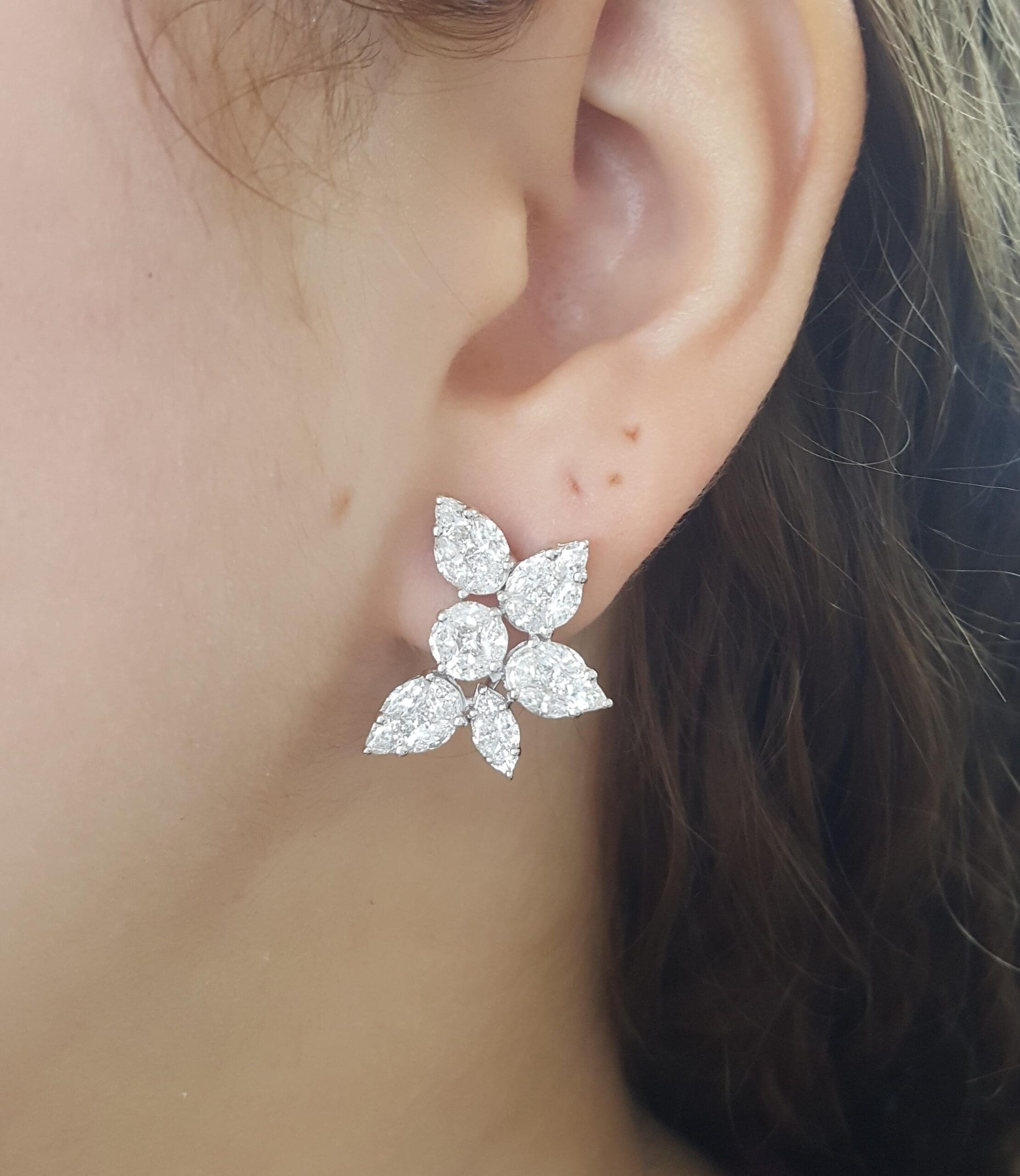 Pear Marquise Princess Diamond 18k White Gold Cluster Earrings 3.84 ct Rtl $12K