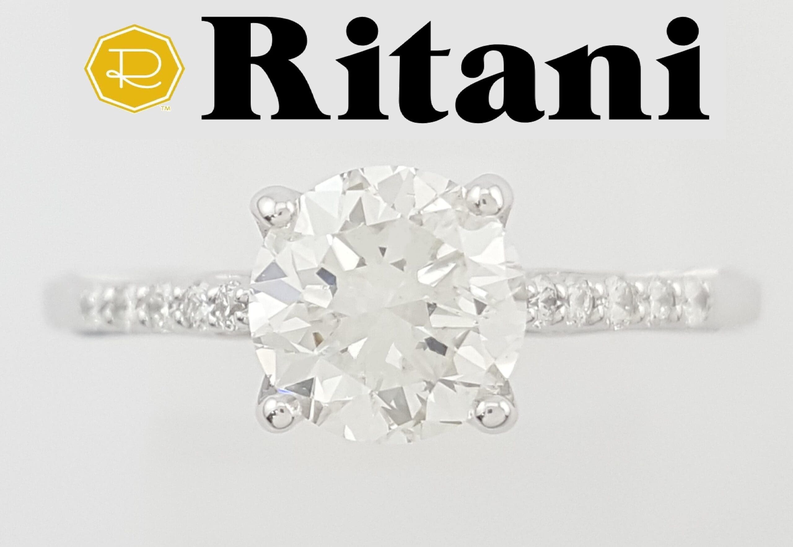 Ritani Round Diamond Engagement Ring 1.3 ct 18k White Gold 1RZ2841 Retail $6,400
