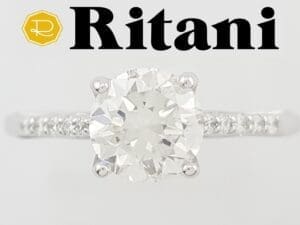 Ritani Round Diamond Engagement Ring 1.3 ct 18k White Gold 1RZ2841 Retail $6,400