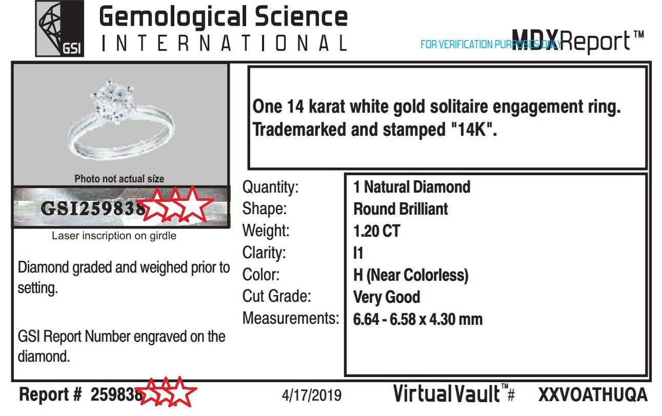 Ritani Round Diamond Engagement Ring 1.3 ct 18k White Gold 1RZ2841 Retail $6,400