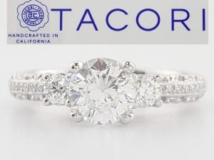 Tacori Crescent 3-Stone Semi-Mount Engagement Ring 0.31 ct Platinum Rtl $4,240