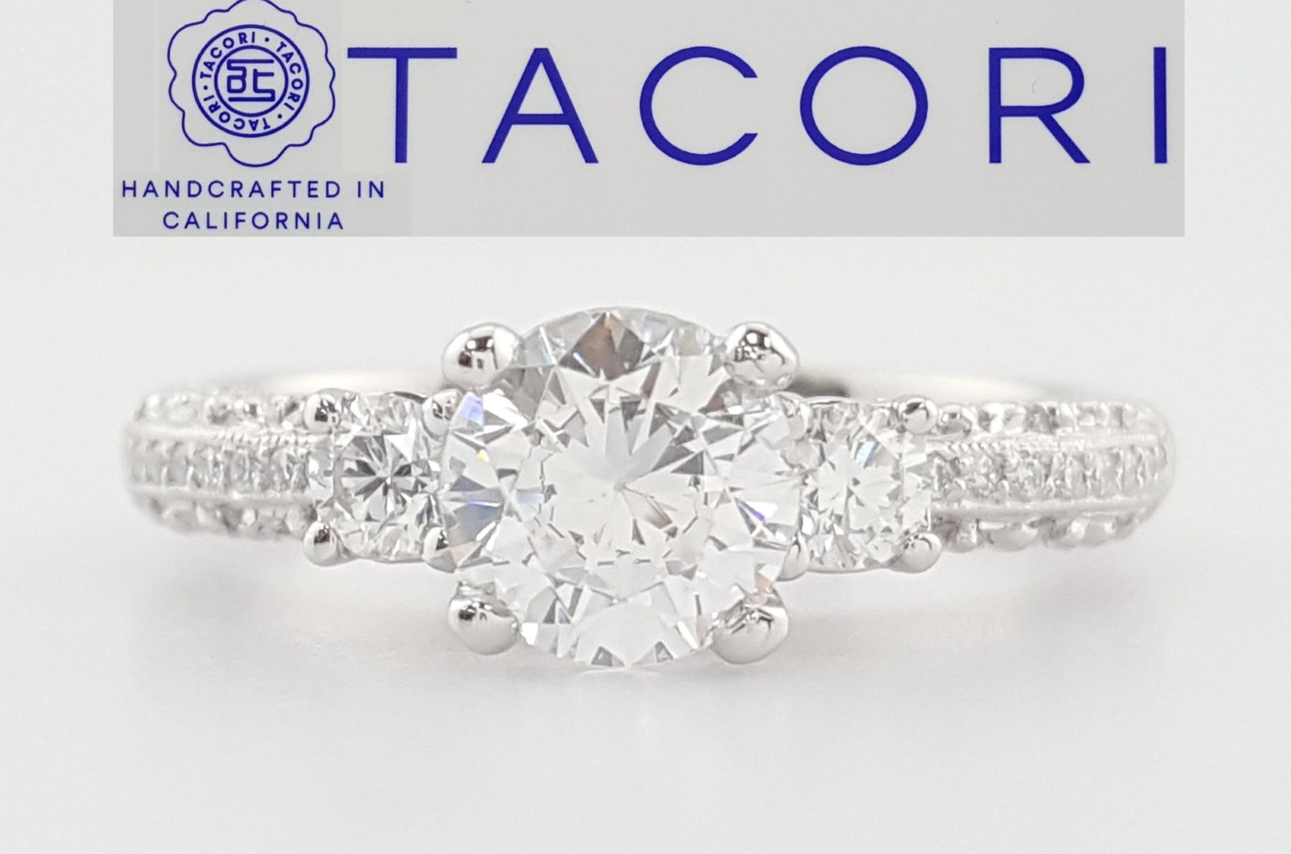Tacori Crescent 3-Stone Semi-Mount Engagement Ring 0.31 ct Platinum Rtl $4,240