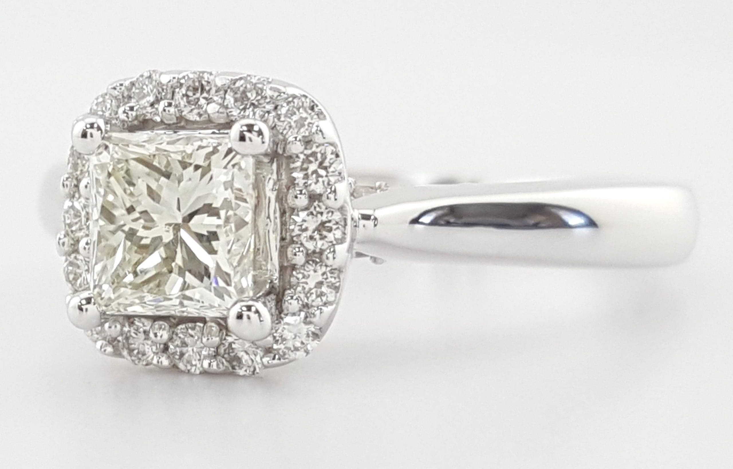 Princess Cut Diamond Halo Engagement Ring 1.1 ct 14K White Gold Retail $4,995