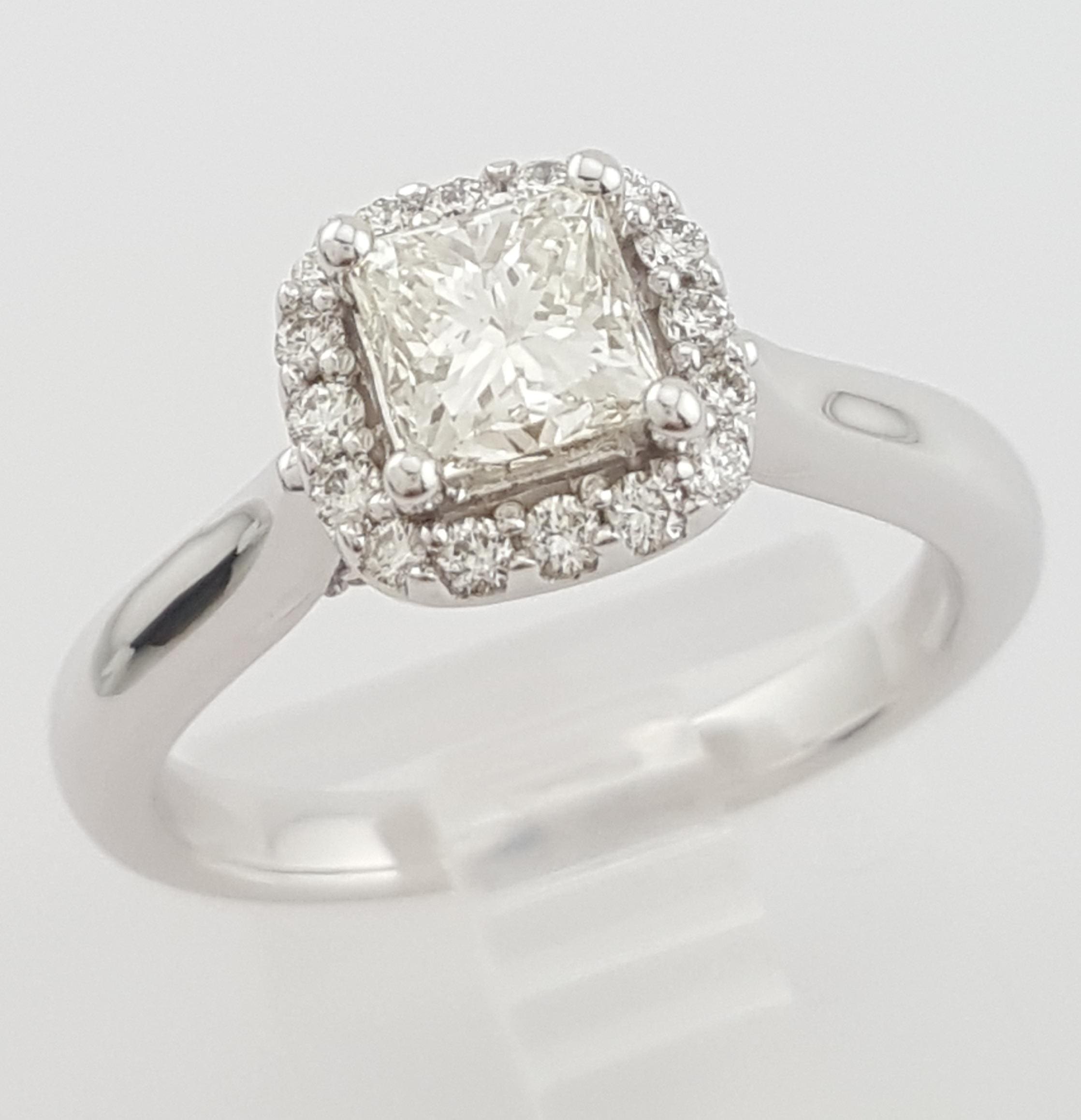 Princess Cut Diamond Halo Engagement Ring 1.1 ct 14K White Gold Retail $4,995