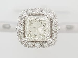 Princess Cut Diamond Halo Engagement Ring 1.1 ct 14K White Gold Retail $4,995