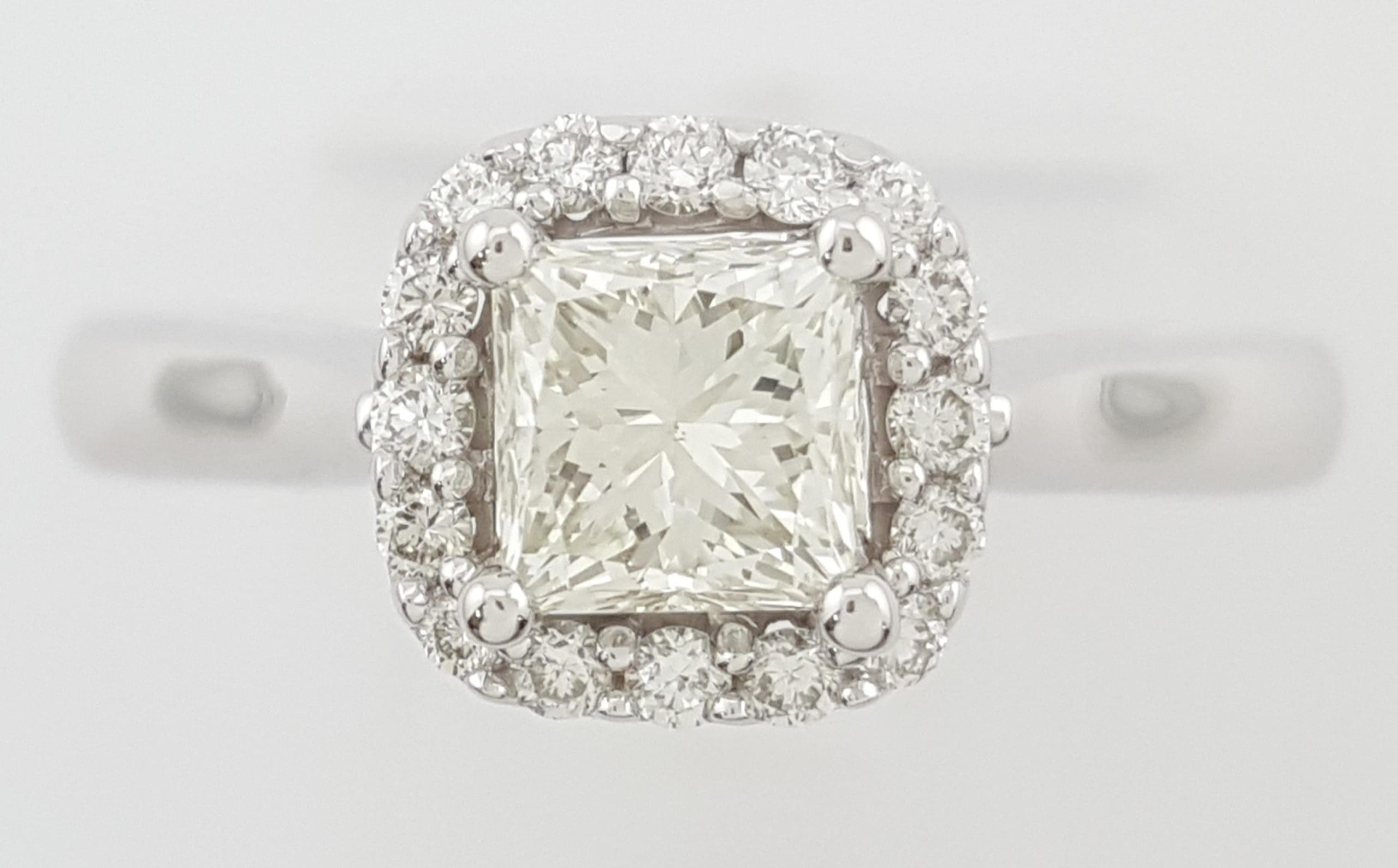 Princess Cut Diamond Halo Engagement Ring 1.1 ct 14K White Gold Retail $4,995