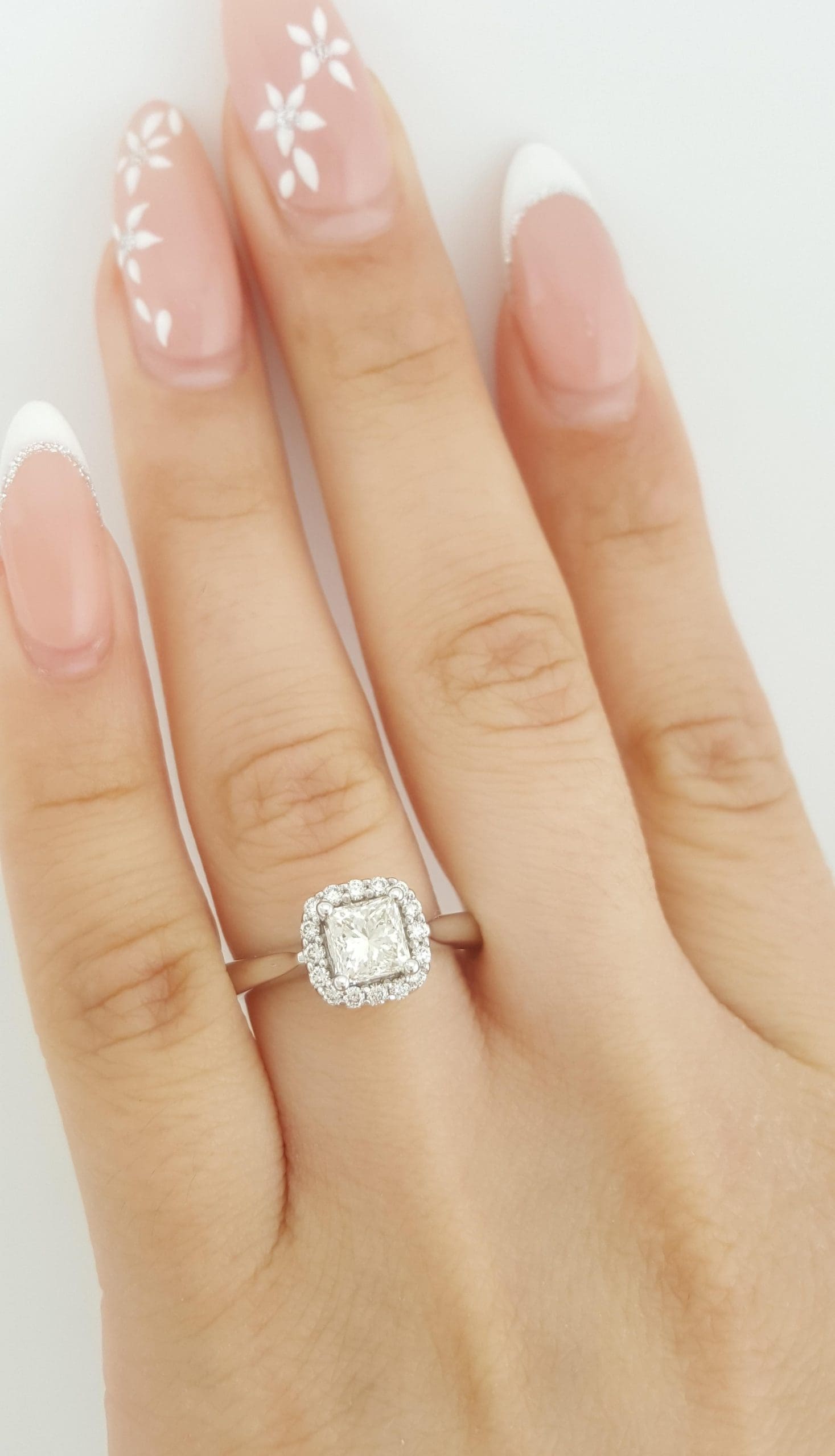 Princess Cut Diamond Halo Engagement Ring 1.1 ct 14K White Gold Retail $4,995
