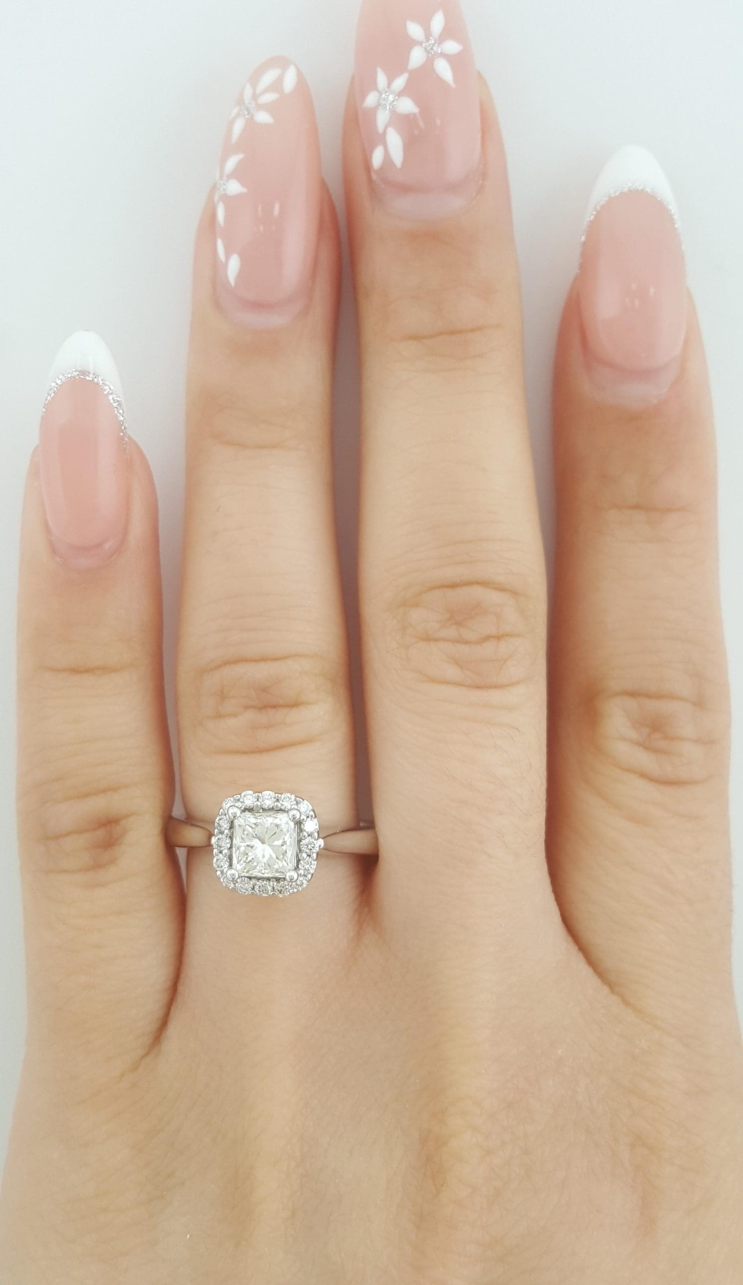 Princess Cut Diamond Halo Engagement Ring 1.1 ct 14K White Gold Retail $4,995