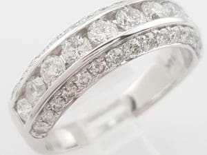 Channel Set 3-Row Round Diamond Wedding Band 14k White Gold 2 ct 7 mm Rtl $3,995
