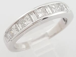 Channel Set Princess Baguette Diamond Wedding Band 1.2 ct 14k White Gold Rtl $3K