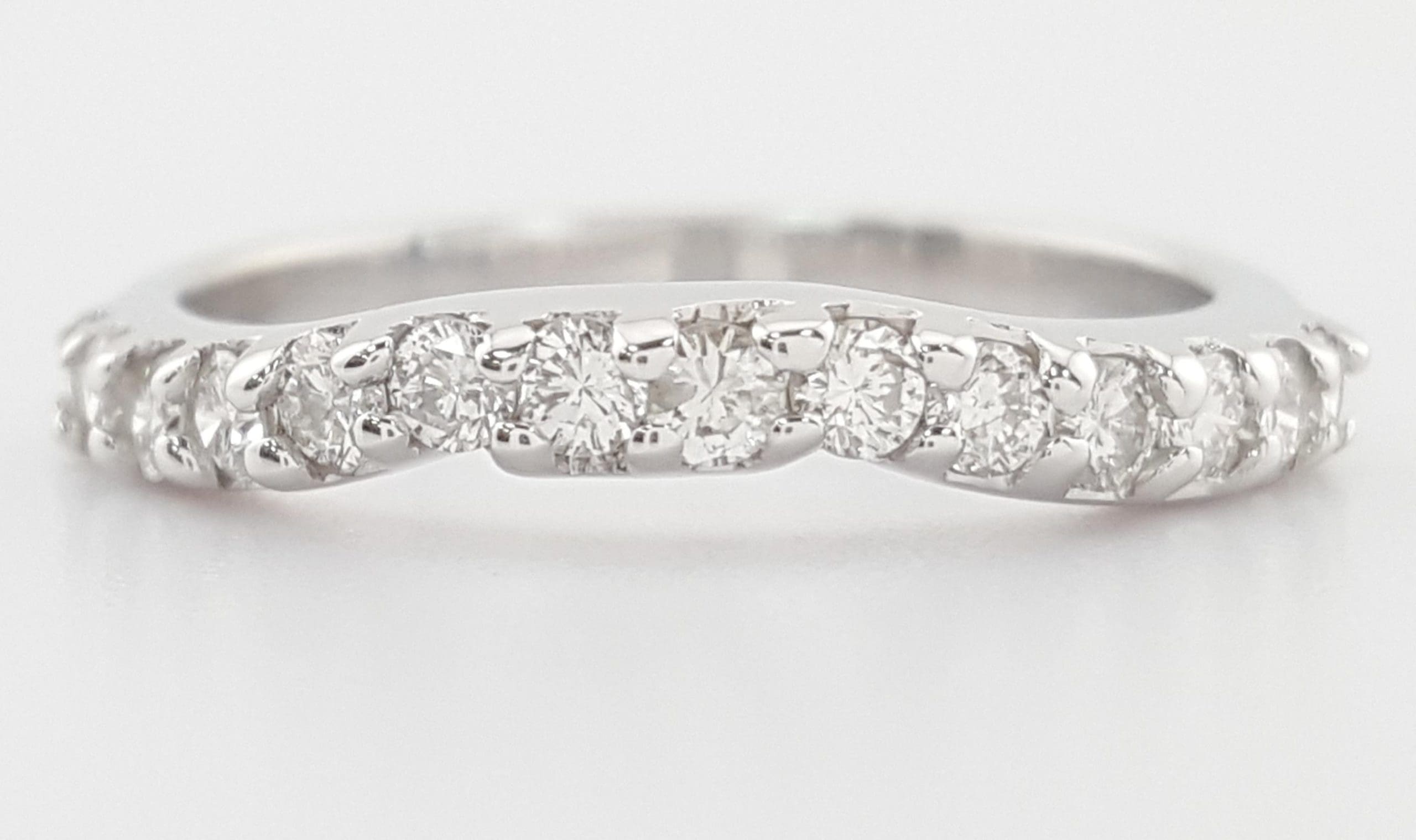 Round Diamond Curve Wedding Band 0.4 ct 14k White Gold Half Circle 2.3 mm
