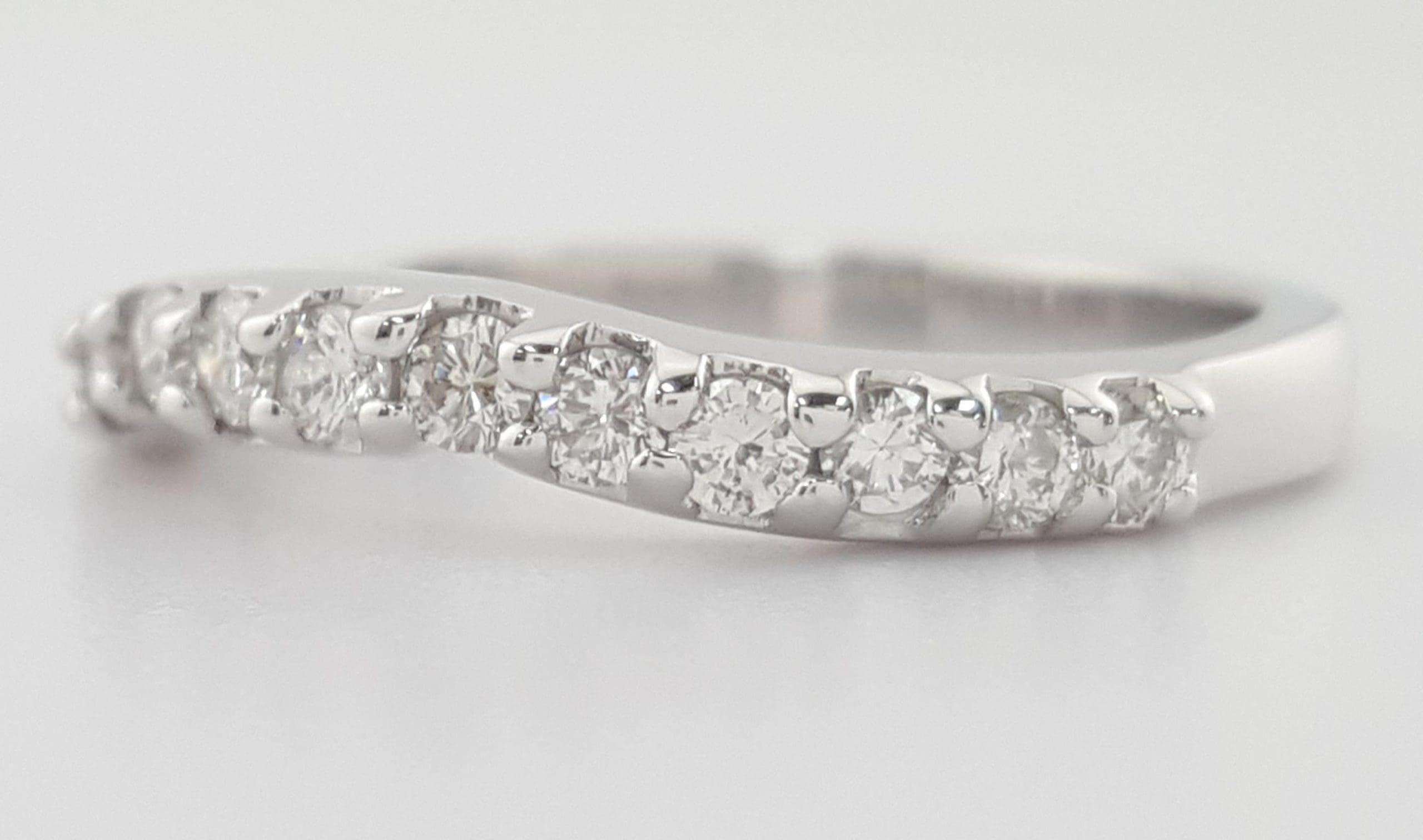 Round Diamond Curve Wedding Band 0.4 ct 14k White Gold Half Circle 2.3 mm