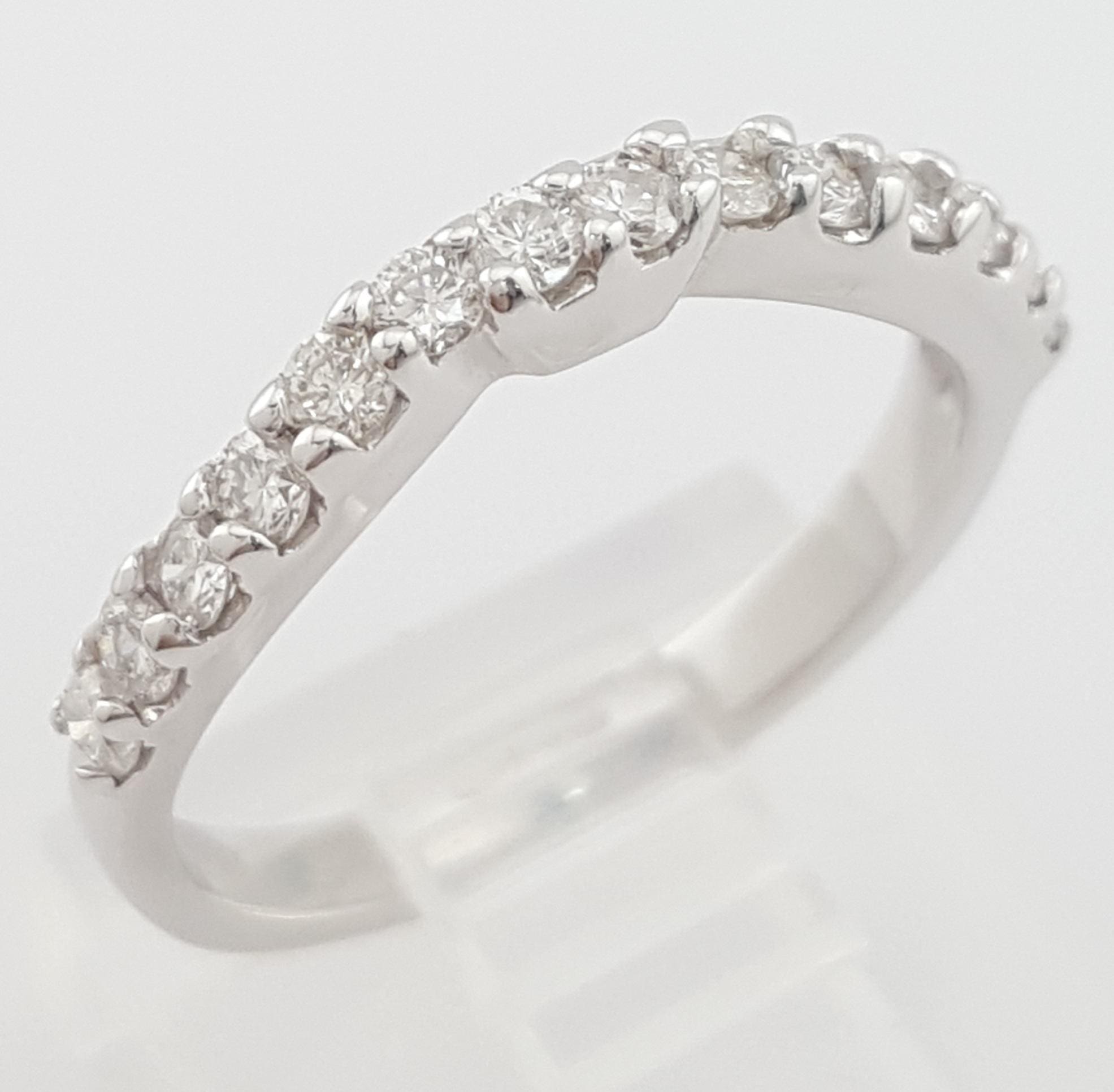 Round Diamond Curve Wedding Band 0.4 ct 14k White Gold Half Circle 2.3 mm