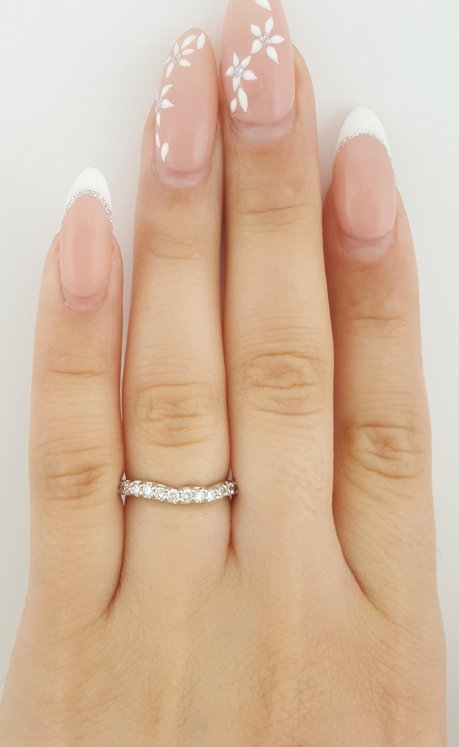 Round Diamond Curve Wedding Band 0.4 ct 14k White Gold Half Circle 2.3 mm