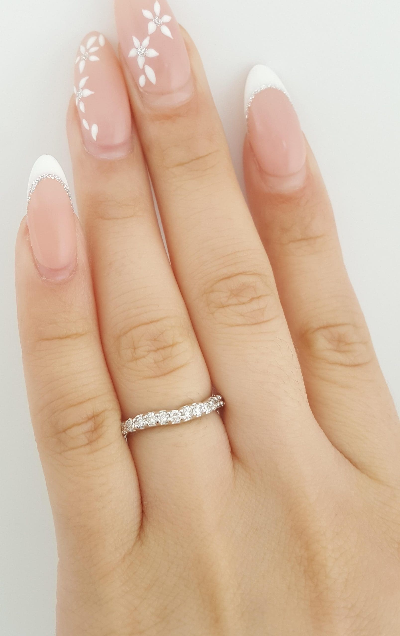 Round Diamond Curve Wedding Band 0.4 ct 14k White Gold Half Circle 2.3 mm