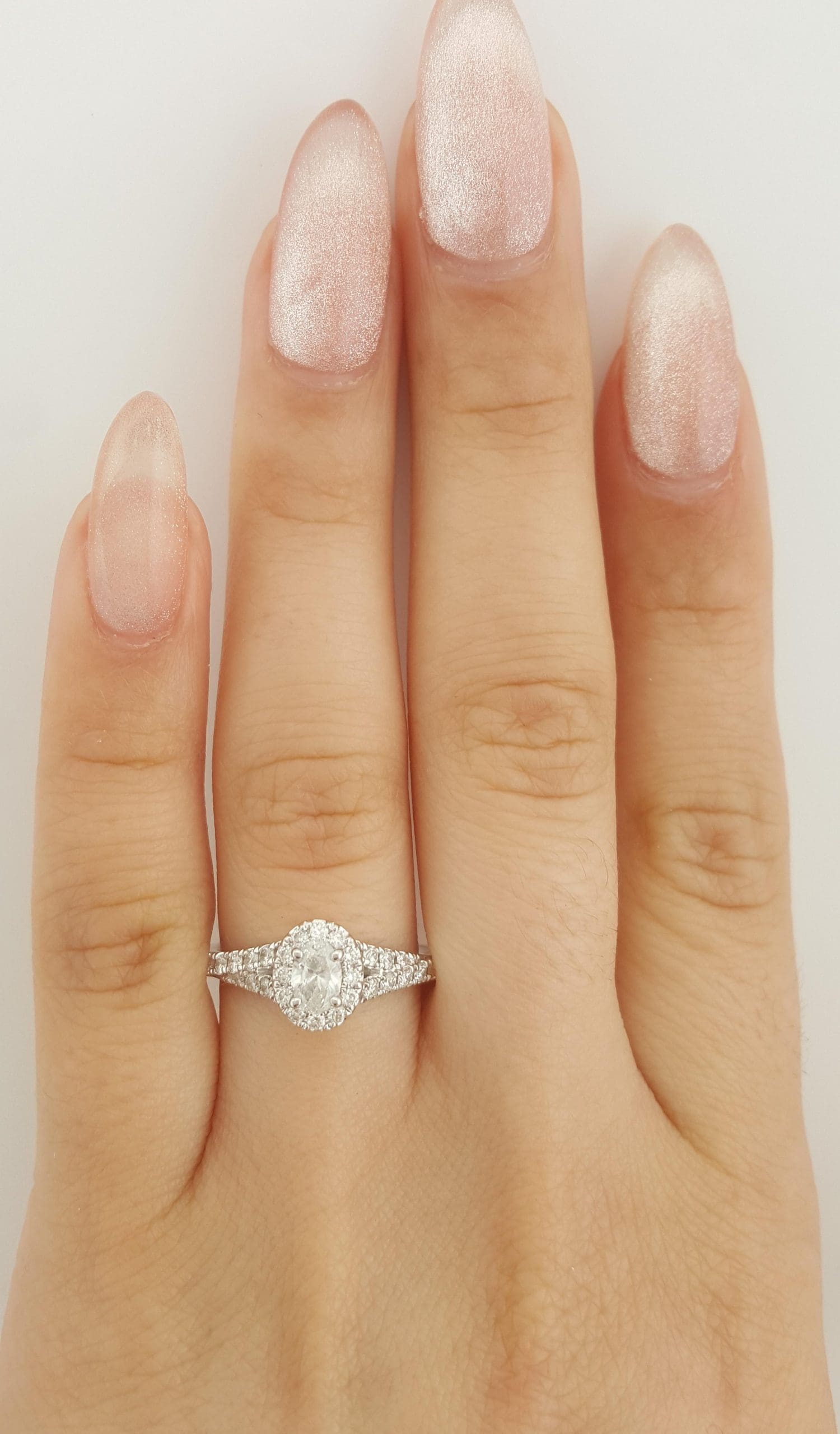 The Leo First Light Oval Diamond Halo Engagement Ring 0.75 ct 14K White Gold