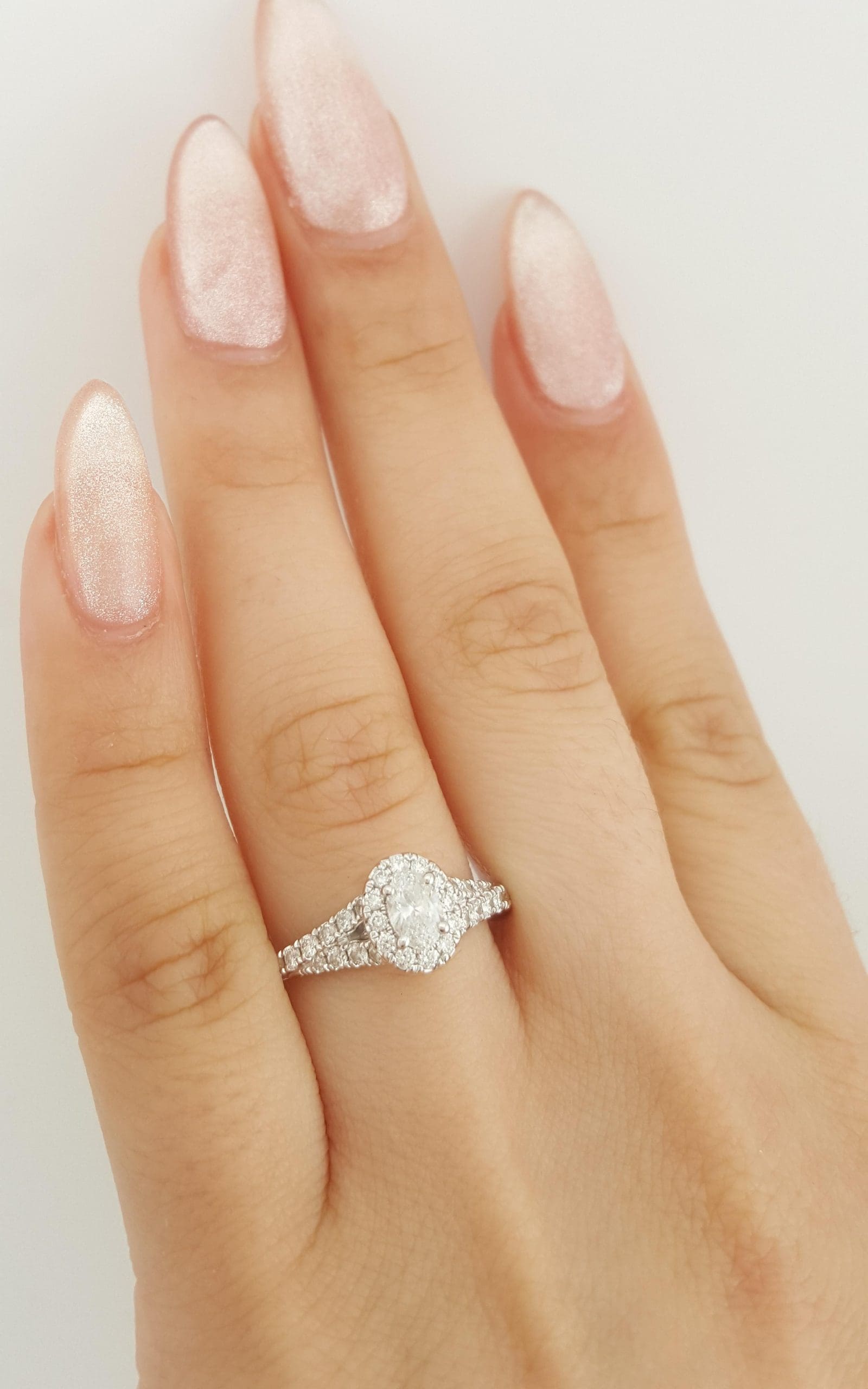 The Leo First Light Oval Diamond Halo Engagement Ring 0.75 ct 14K White Gold