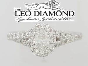 The Leo First Light Oval Diamond Halo Engagement Ring 0.75 ct 14K White Gold