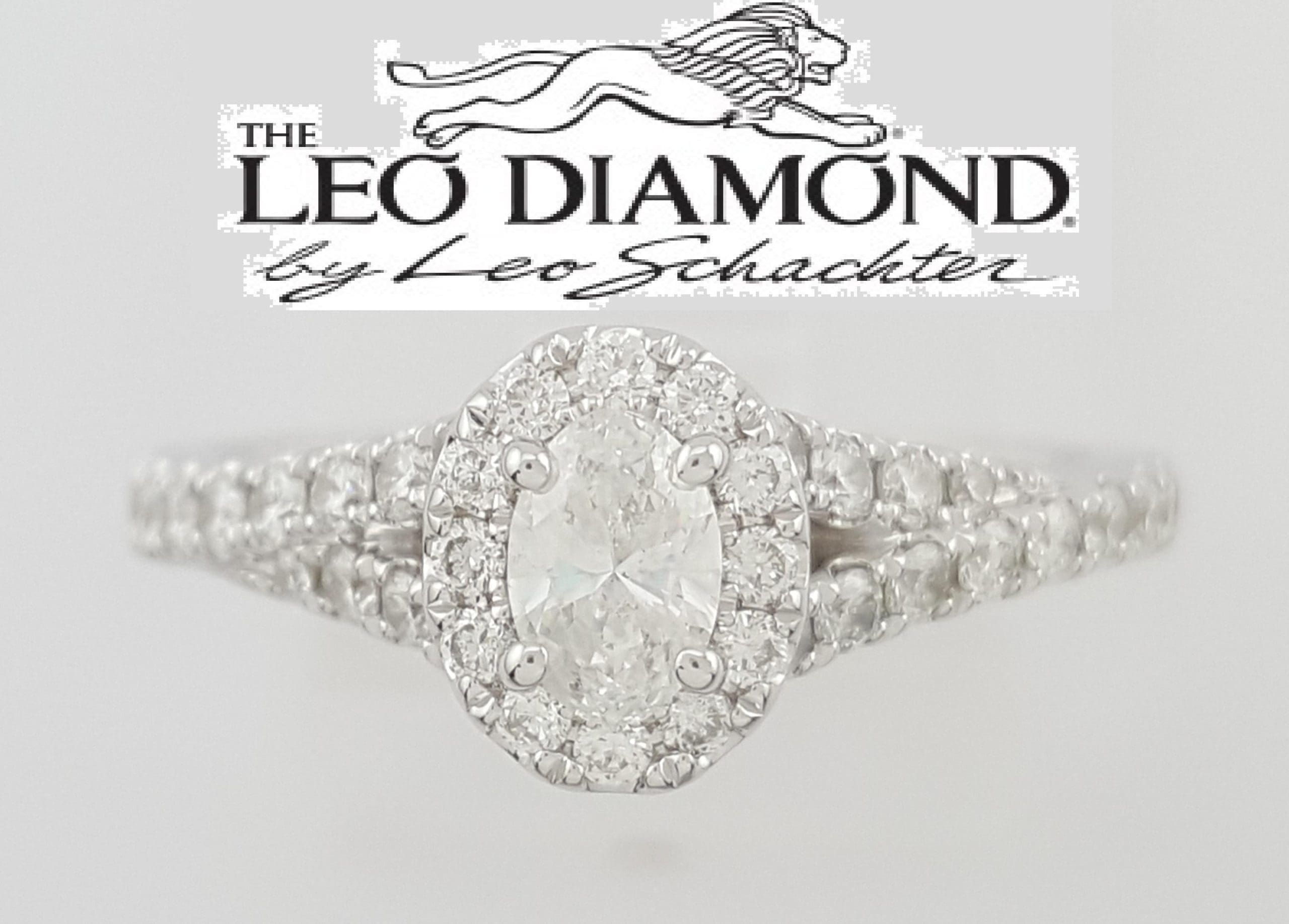 The Leo First Light Oval Diamond Halo Engagement Ring 0.75 ct 14K White Gold