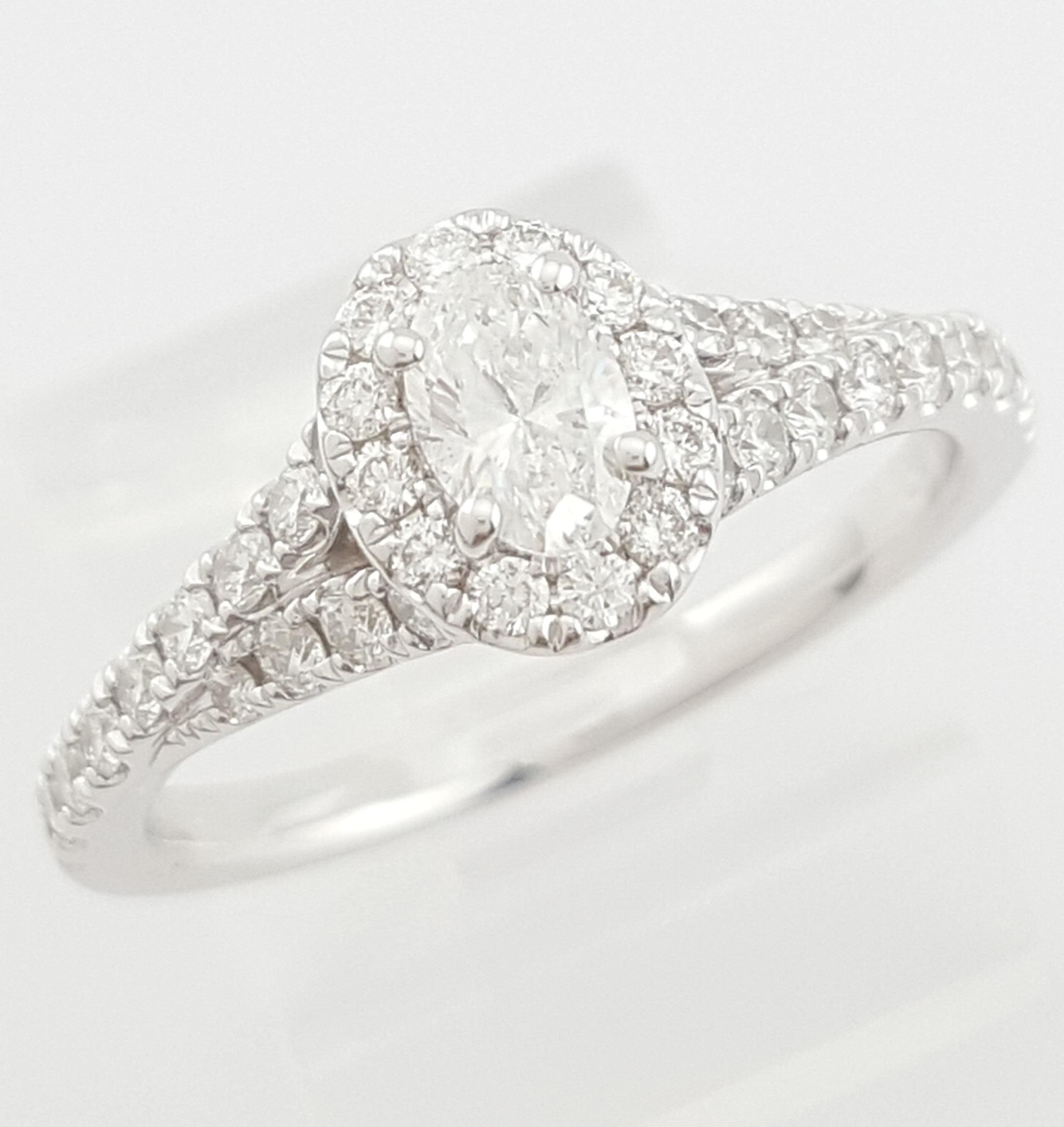 The Leo First Light Oval Diamond Halo Engagement Ring 0.75 ct 14K White Gold