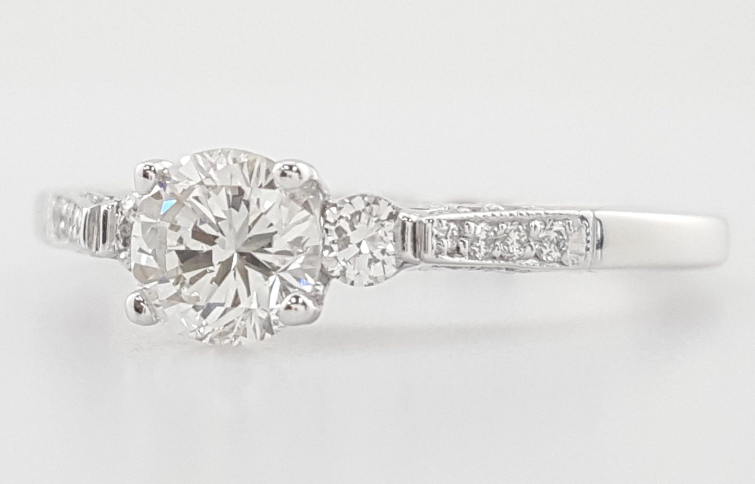 Tacori Round Diamond Three Stone Engagement Ring 0.68 ct 18k White Gold $4,580