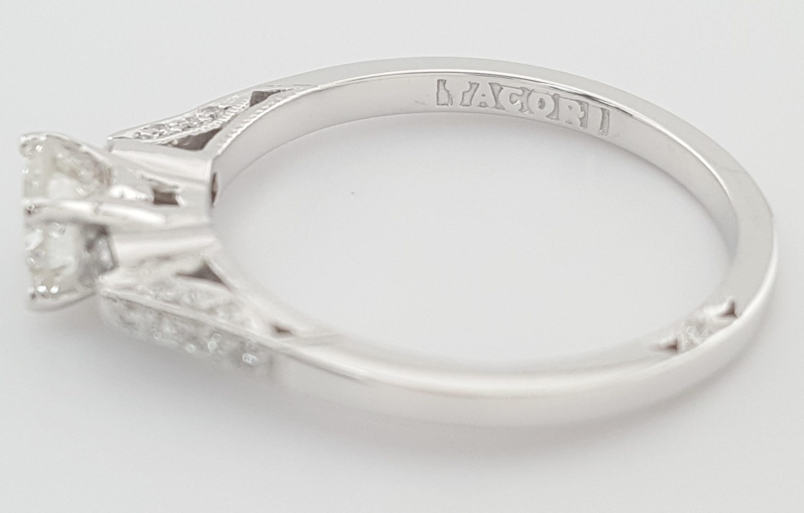 Tacori Round Diamond Three Stone Engagement Ring 0.68 ct 18k White Gold $4,580