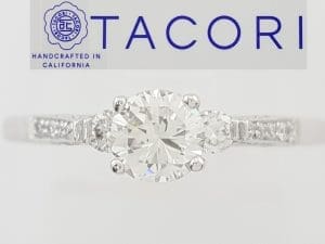 Tacori Round Diamond Three Stone Engagement Ring 0.68 ct 18k White Gold $4,580