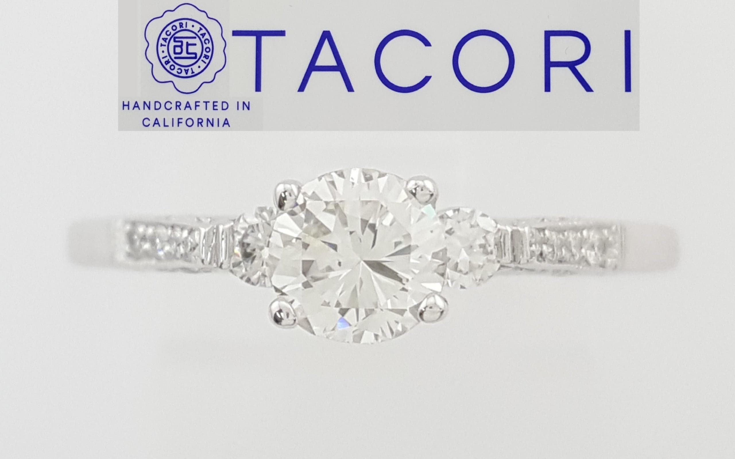 Tacori Round Diamond Three Stone Engagement Ring 0.68 ct 18k White Gold $4,580
