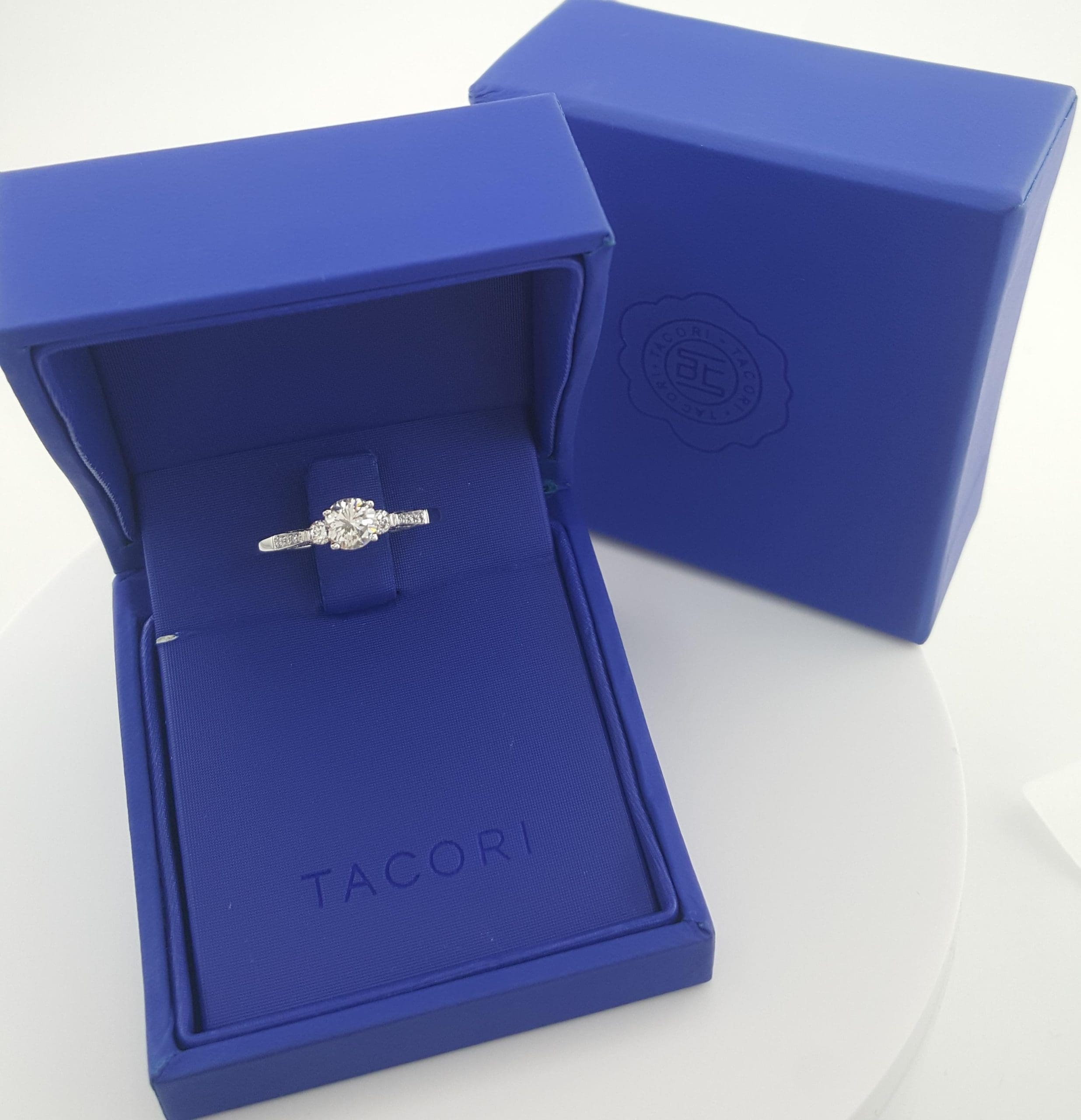 Tacori Round Diamond Three Stone Engagement Ring 0.68 ct 18k White Gold $4,580