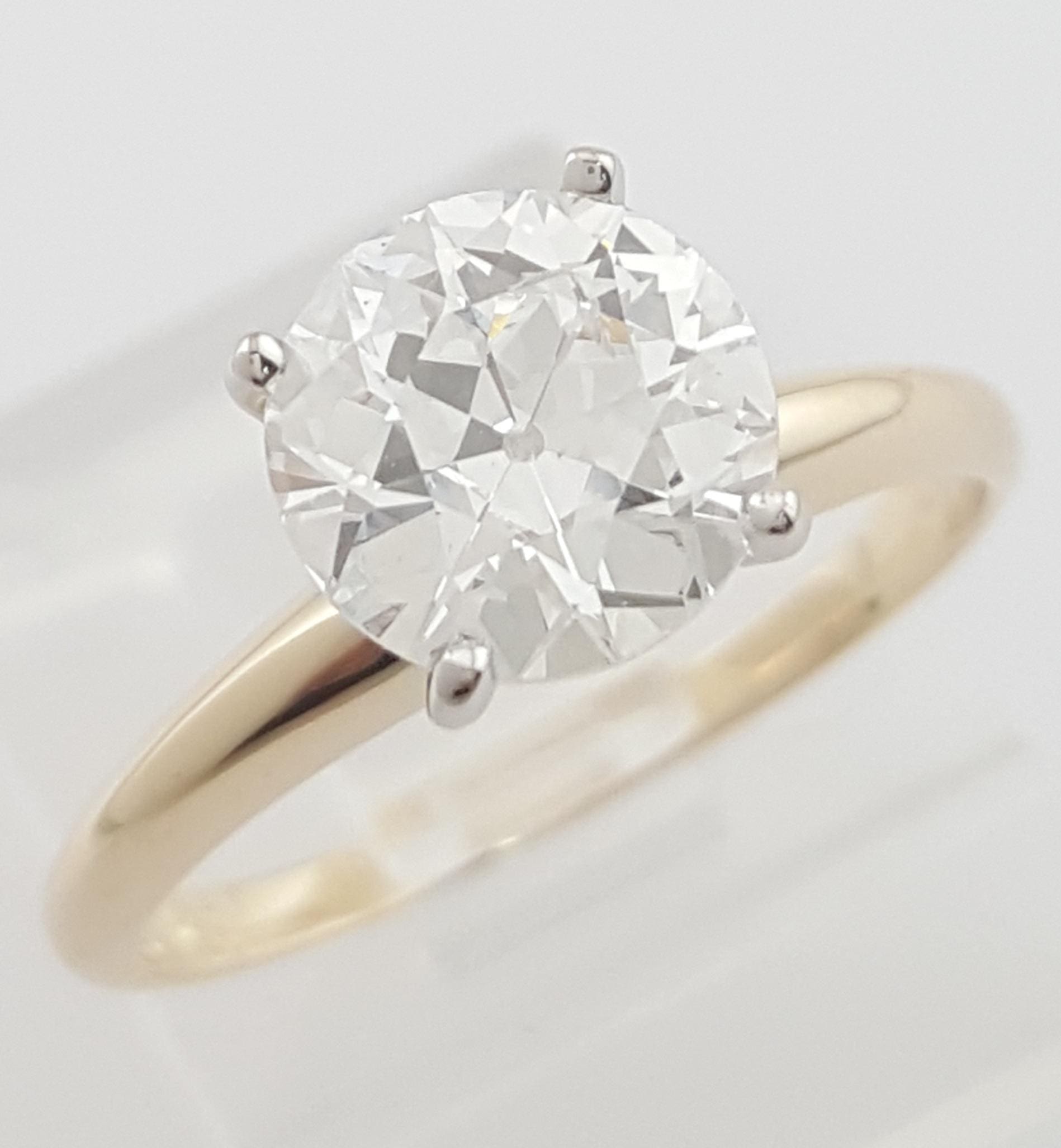 Antique Old European Diamond Solitaire Engagement Ring 1.41 ct 14k 2-Tone Gold