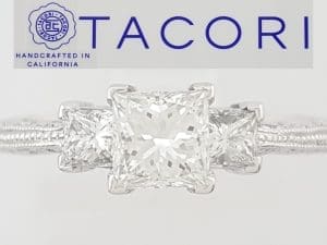 Tacori Princess Diamond Three Stone Engagement Ring 1.01 ct Platinum