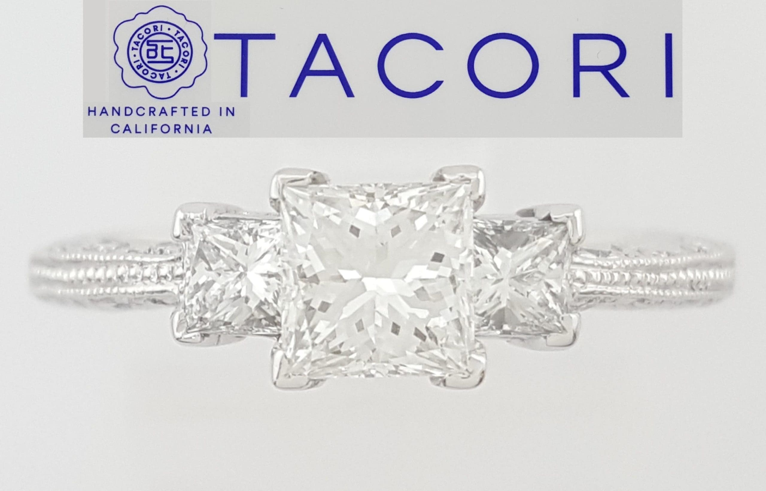 Tacori Princess Diamond Three Stone Engagement Ring 1.01 ct Platinum