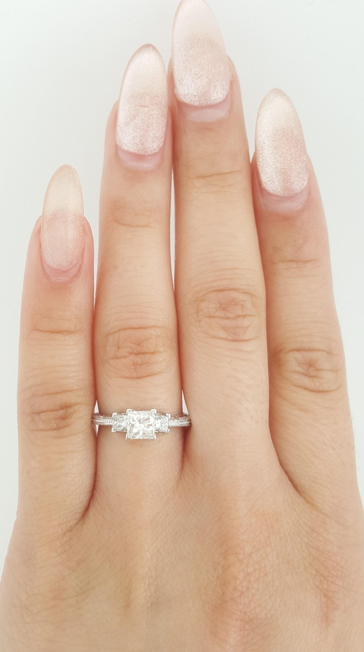 Tacori Princess Diamond Three Stone Engagement Ring 1.01 ct Platinum