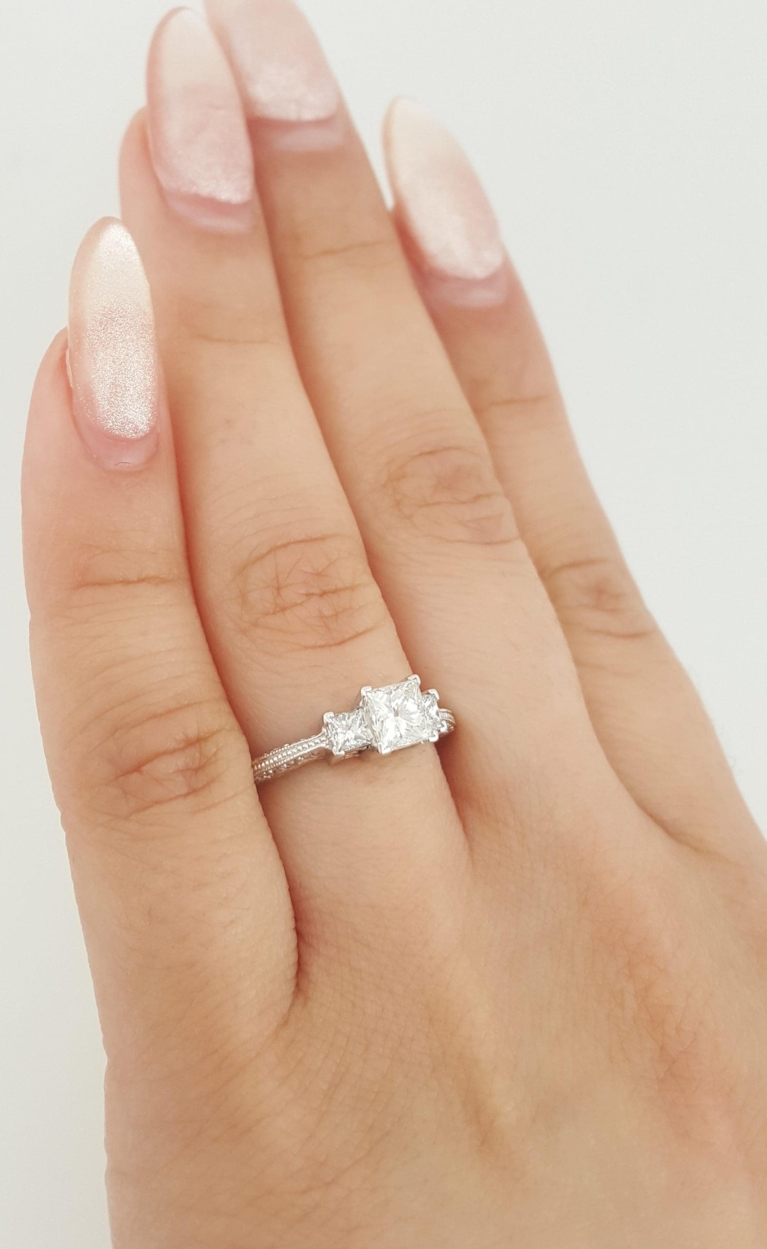 Tacori Princess Diamond Three Stone Engagement Ring 1.01 ct Platinum