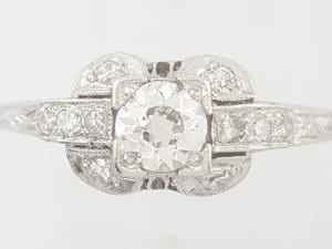 Antique Art Deco Old European Cut Diamond Engagement Ring 0.55 ct Platinum